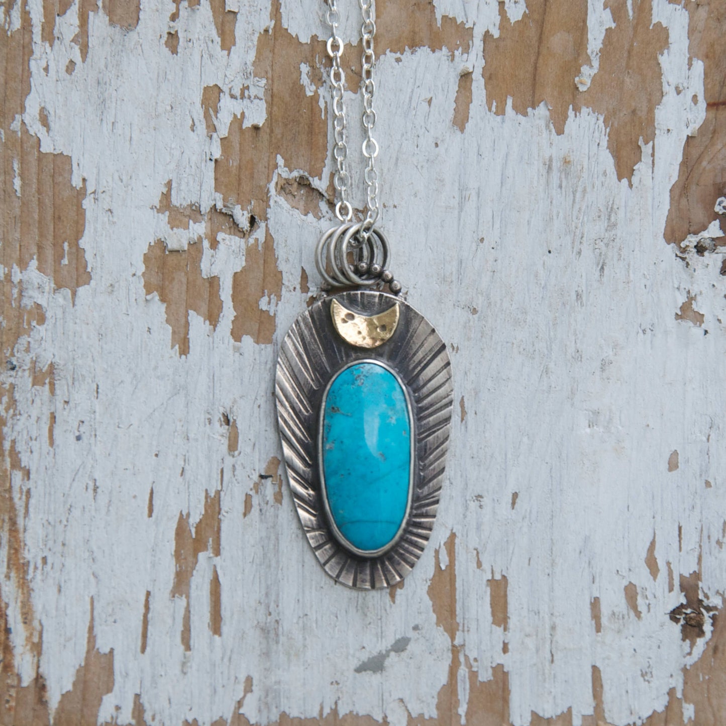 Rare Turquoise Pendant – Crescent Moon Necklace – Turquoise Pendant - Handcrafted Jewelry by Special J Creations – Bohemian Eclectic Jewelry