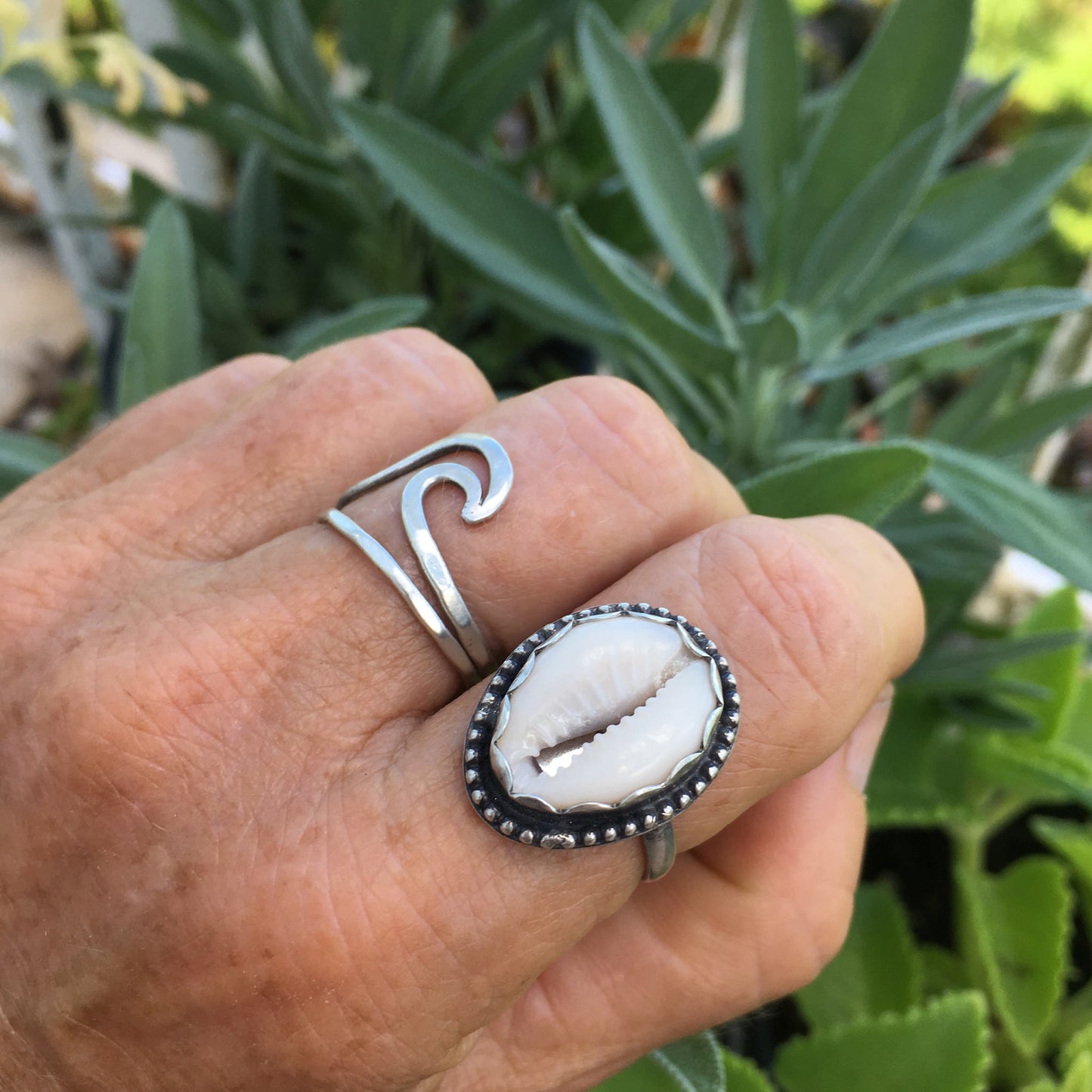 La-Playa-Cowry-Shell-Ring-Shown-on-Hand