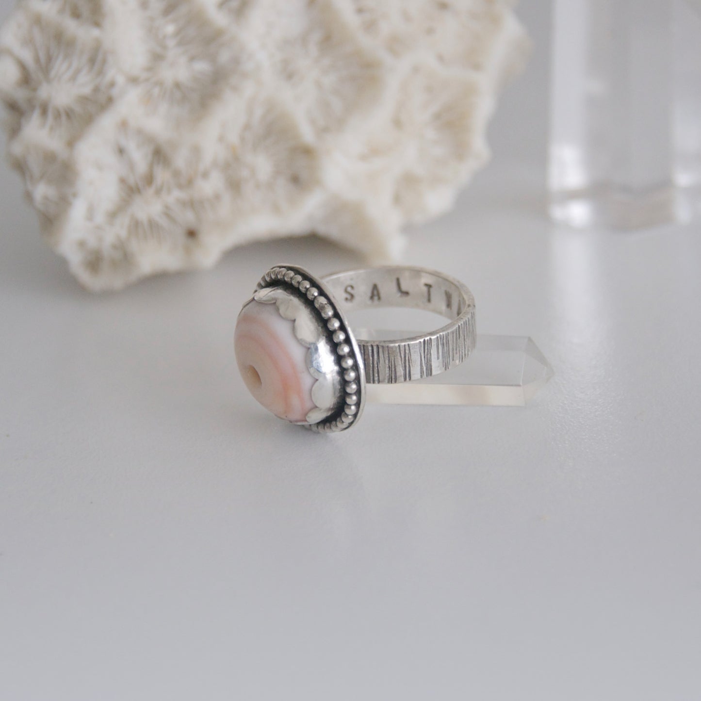 Puka-Shell-Ring-in-Sterling-Silver-with-SALTWATER-Inscription