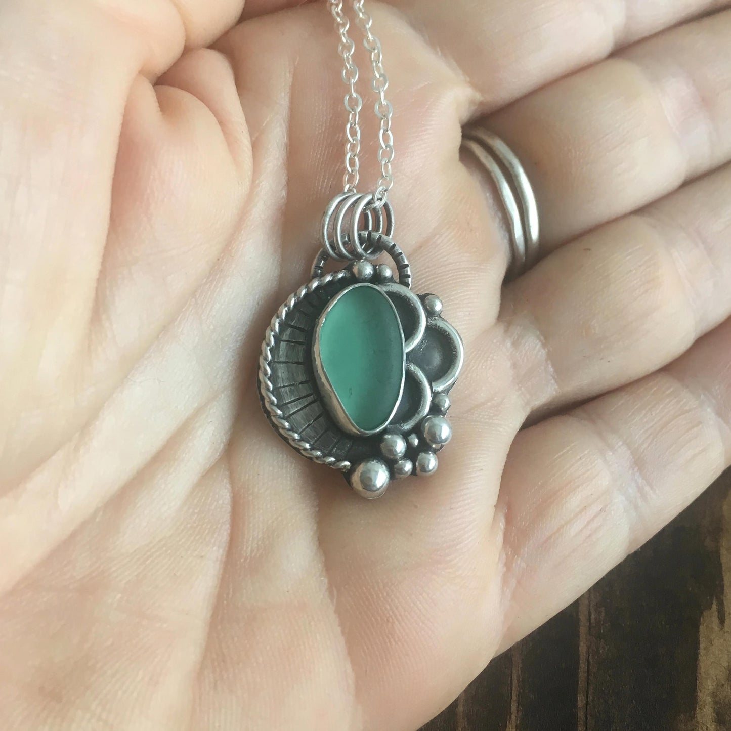 Ebb & Flow Light Teal/Deep Seafoam Sea Glass Pendant