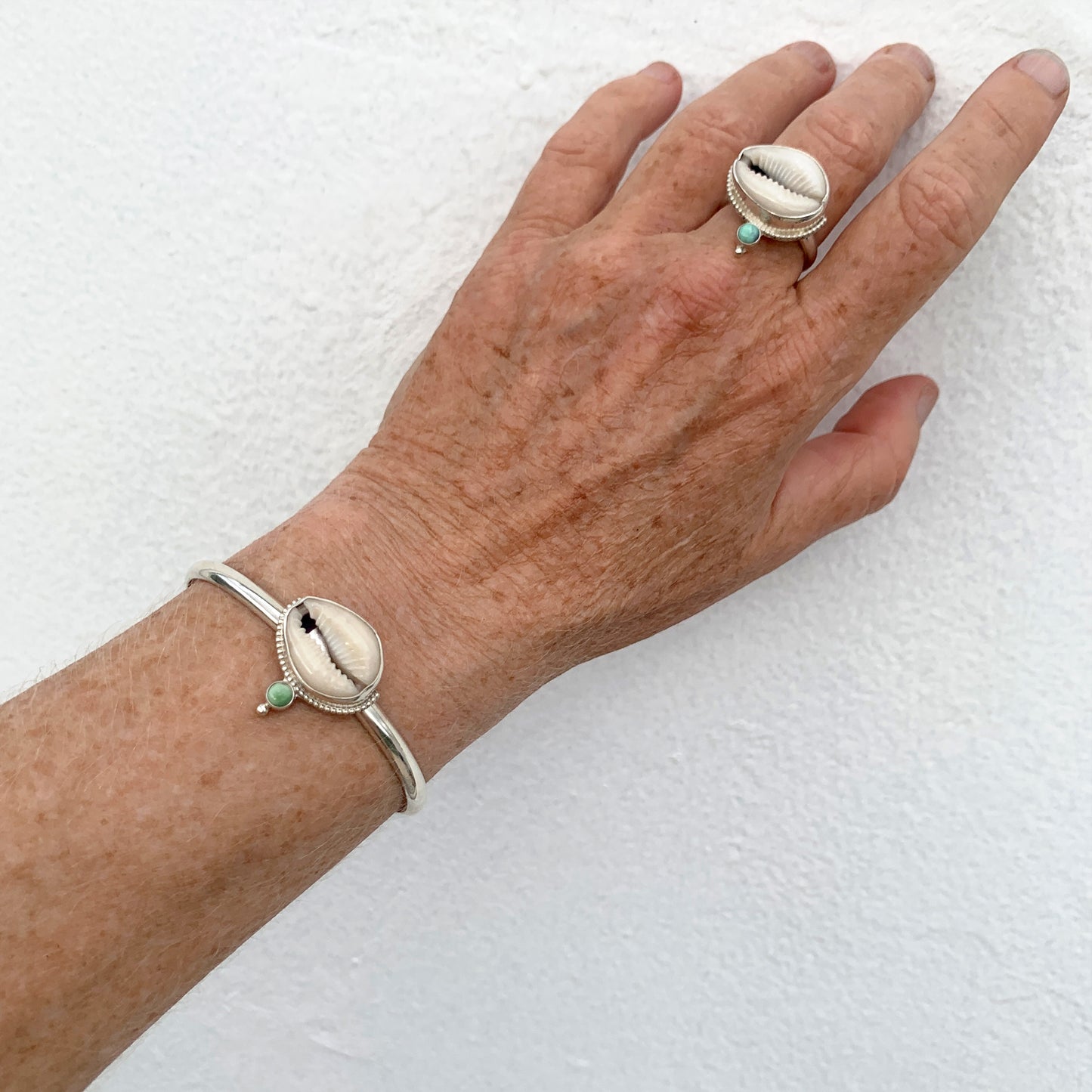 Cowry Seashell and Variscite Cuff
