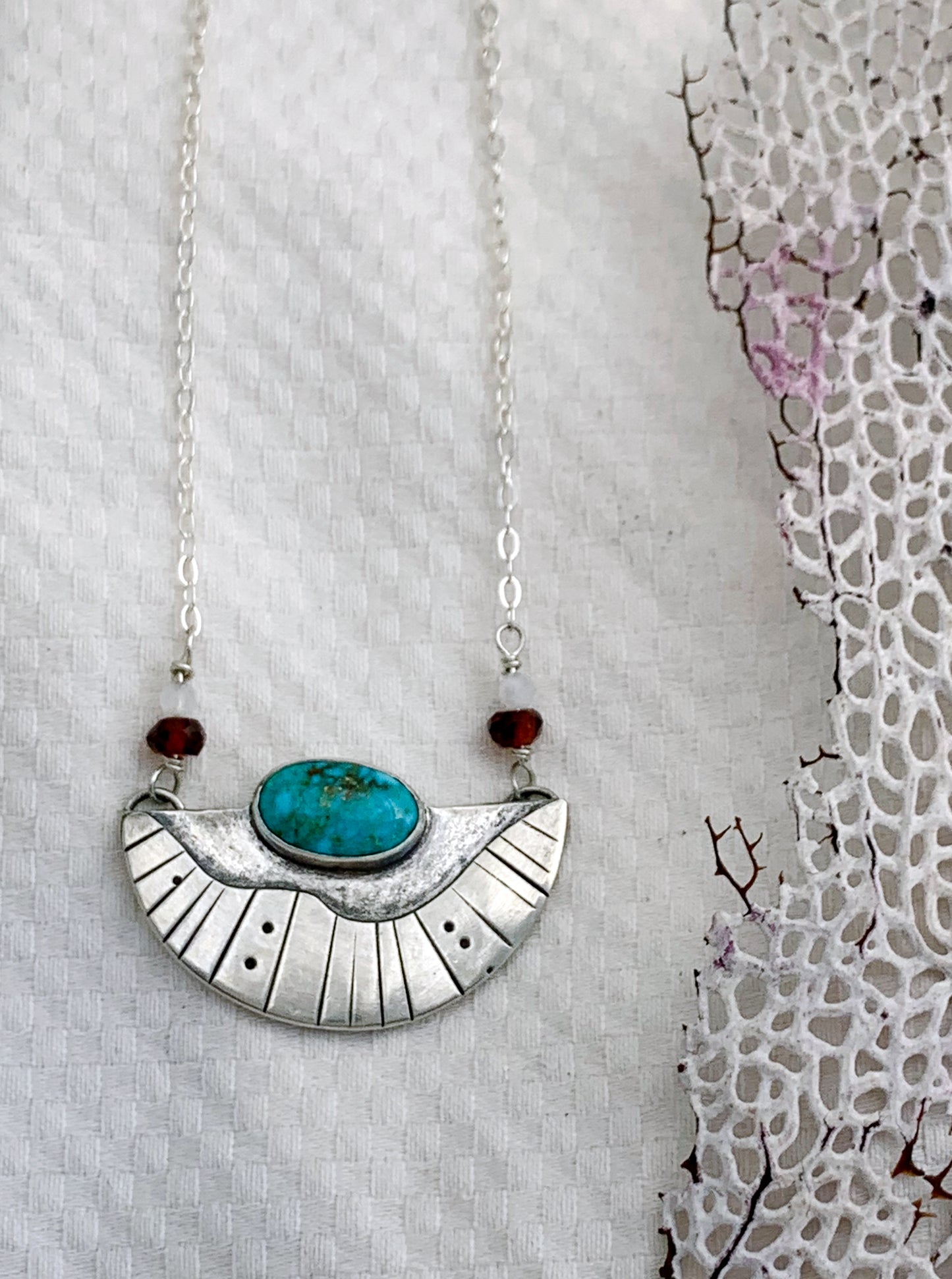 Surfacing Pendant with Turquoise, Garnet + Moonstone