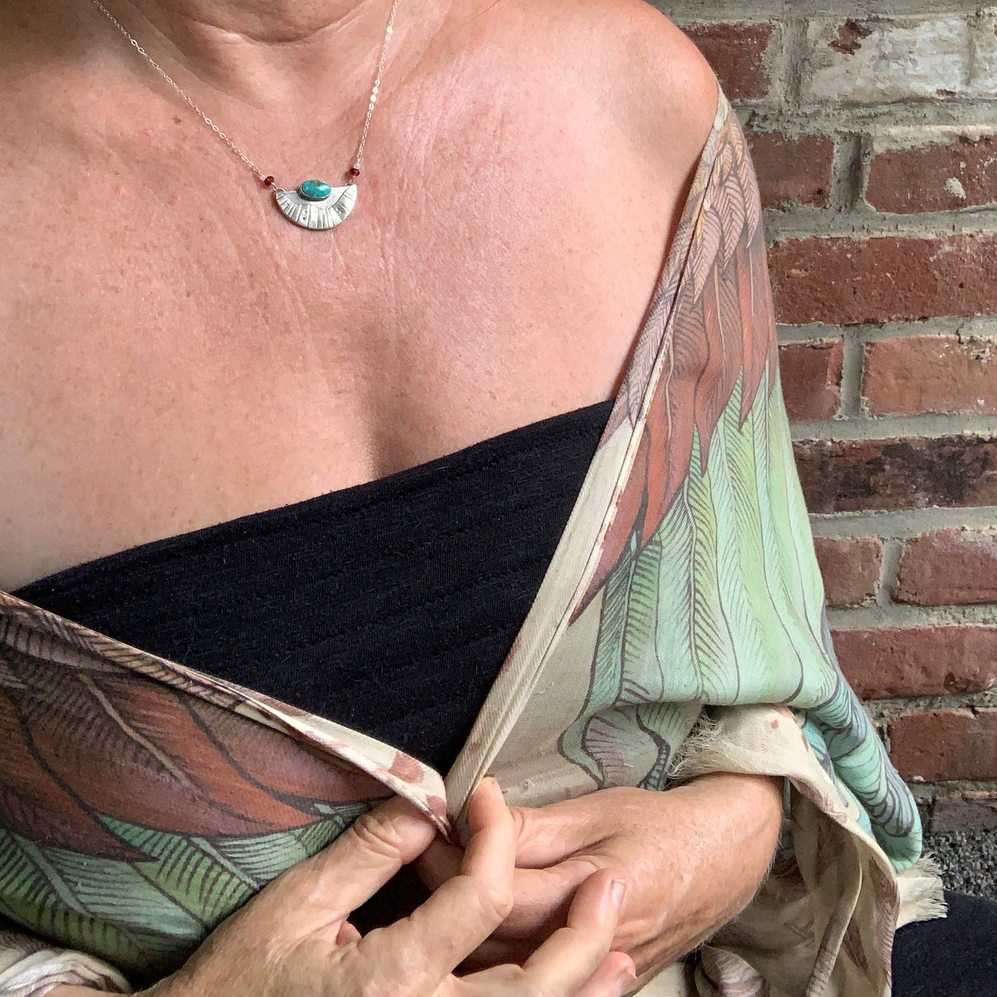 Surfacing Pendant with Turquoise, Garnet + Moonstone