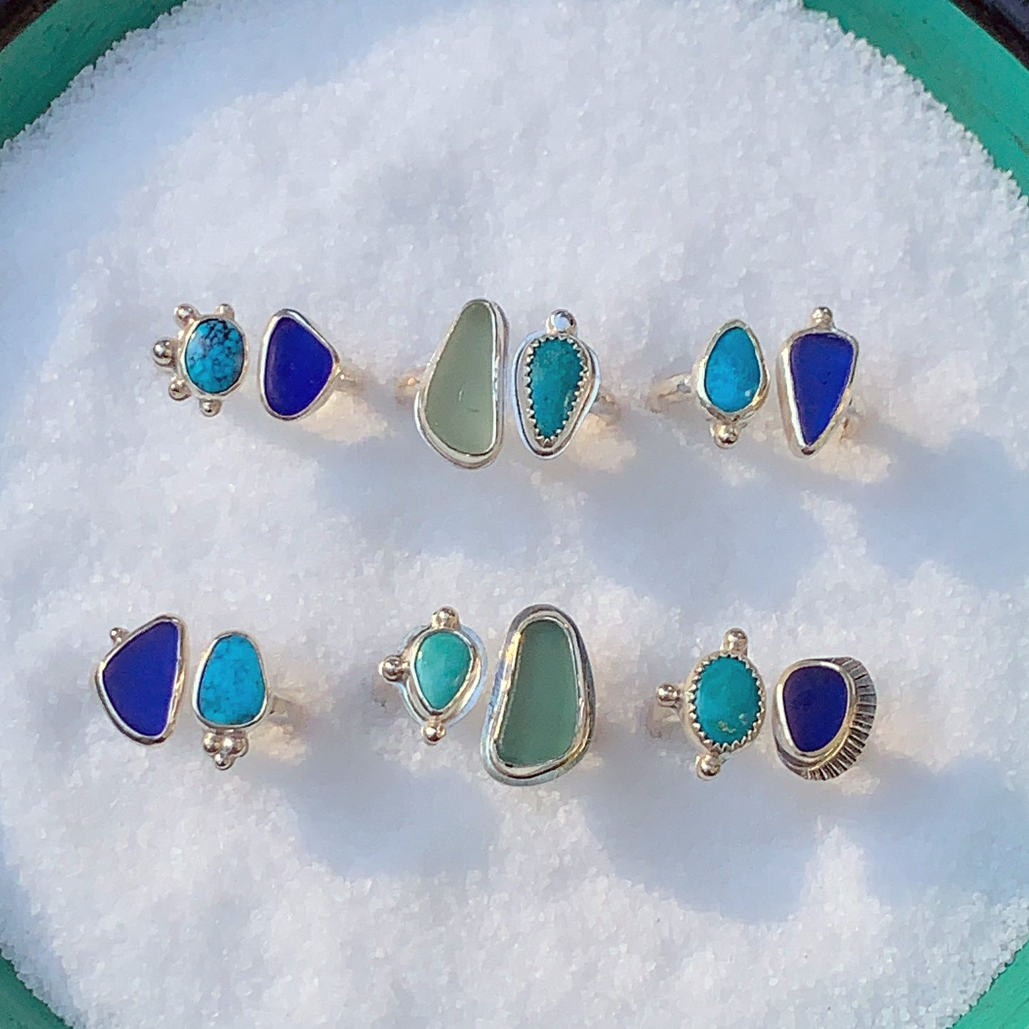 Two Treasures Ring with Turquoise and Seaglass • Size 6.5