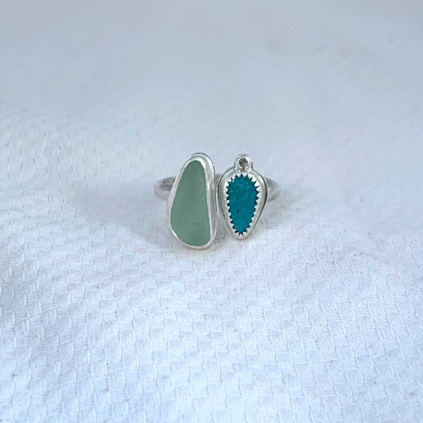 Two Treasures Ring with Turquoise and Seaglass • Size 8.5