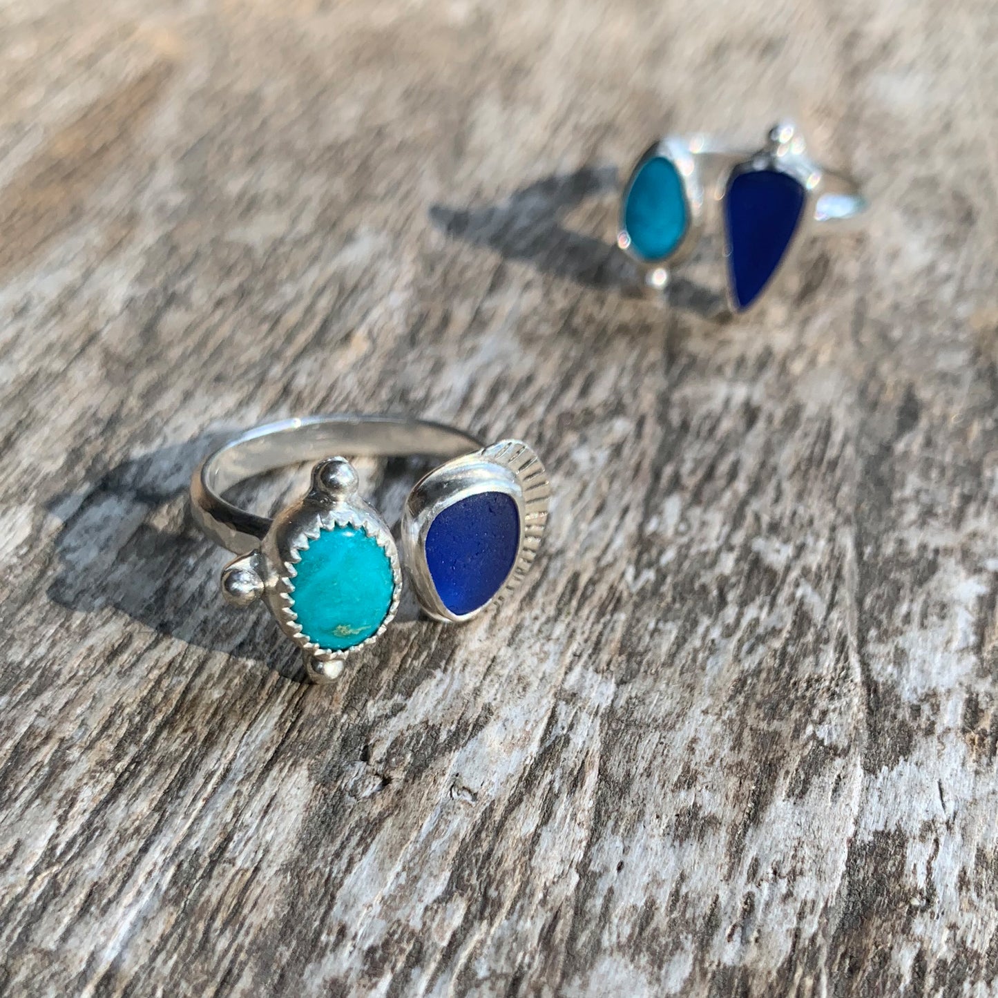 Two Treasures Ring with Turquoise and Seaglass • Size 7