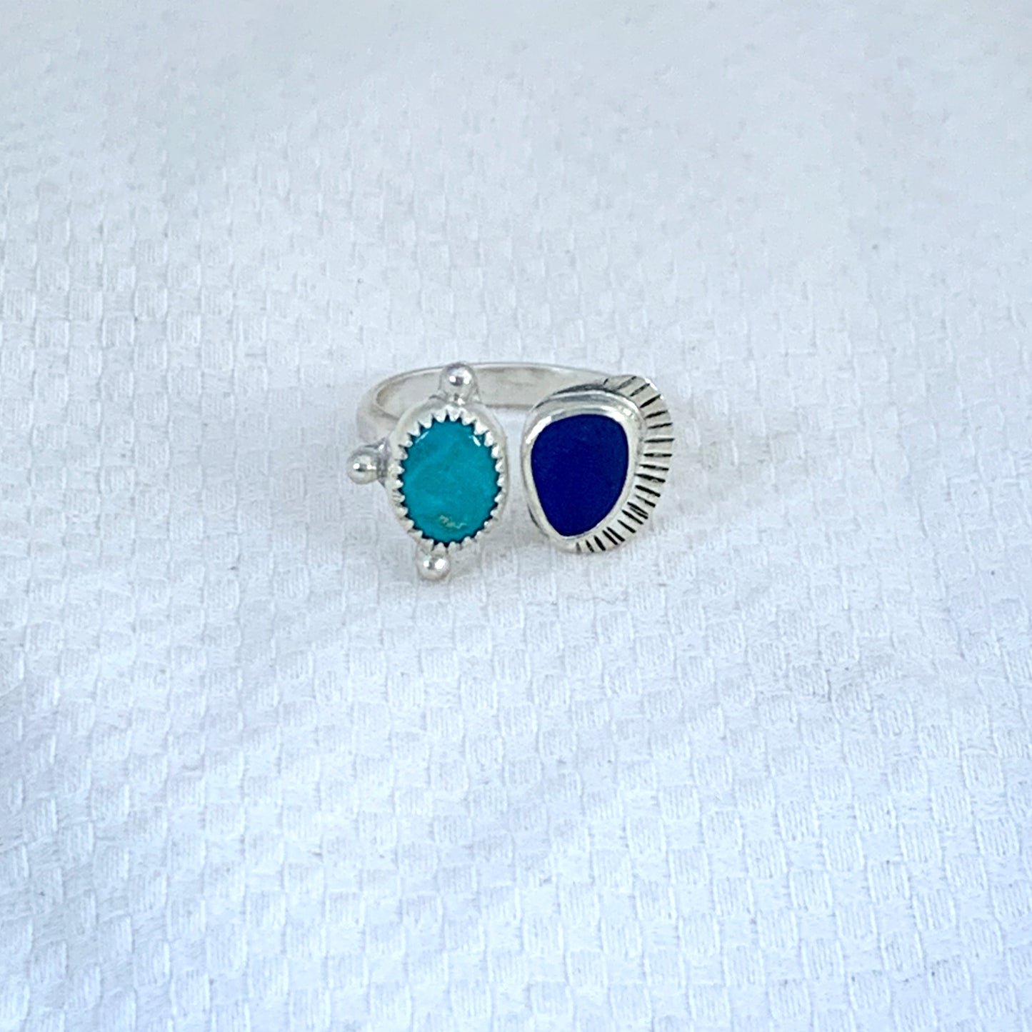 Two Treasures Ring with Turquoise and Seaglass • Size 7