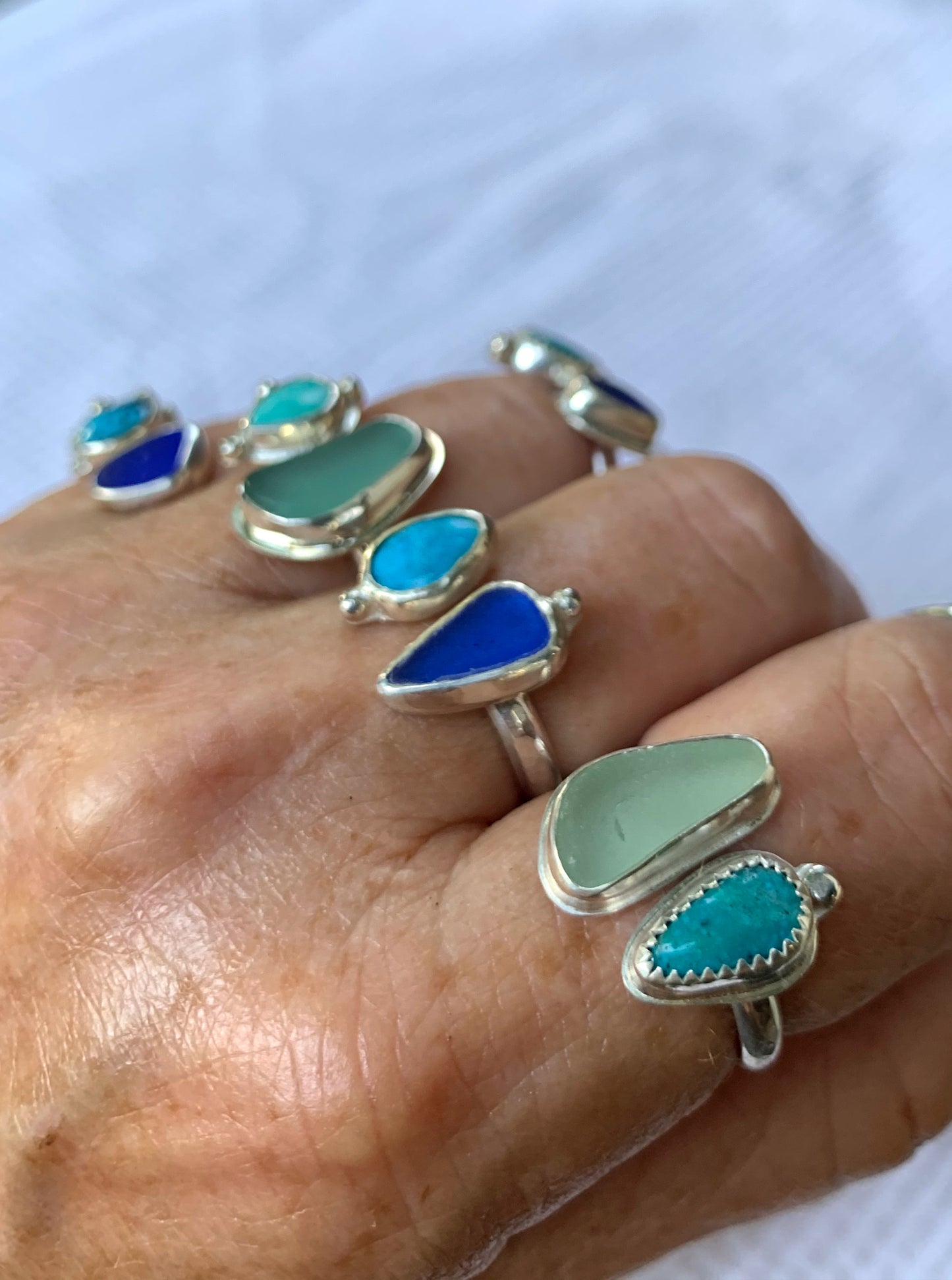 Two Treasures Ring with Turquoise and Seaglass • Size 8.5