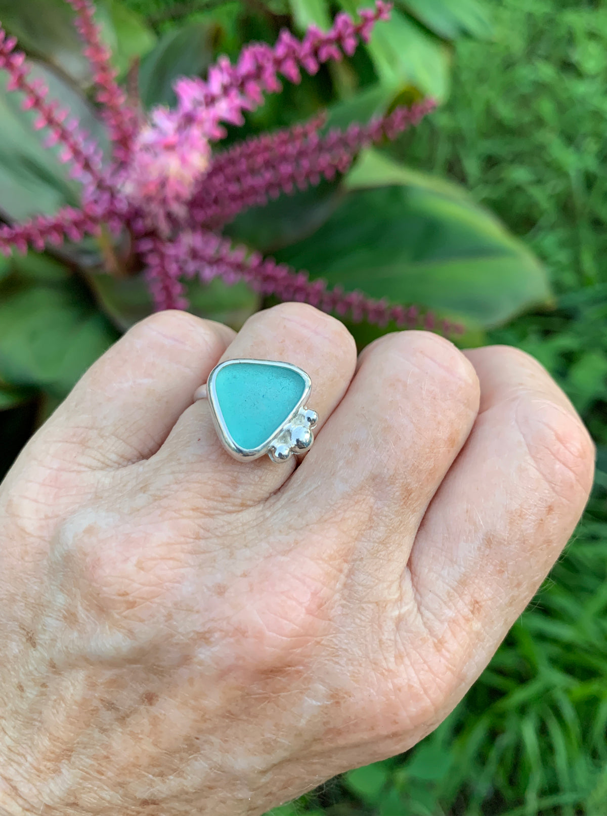 Teal Seaglass Ring • Size 7.5