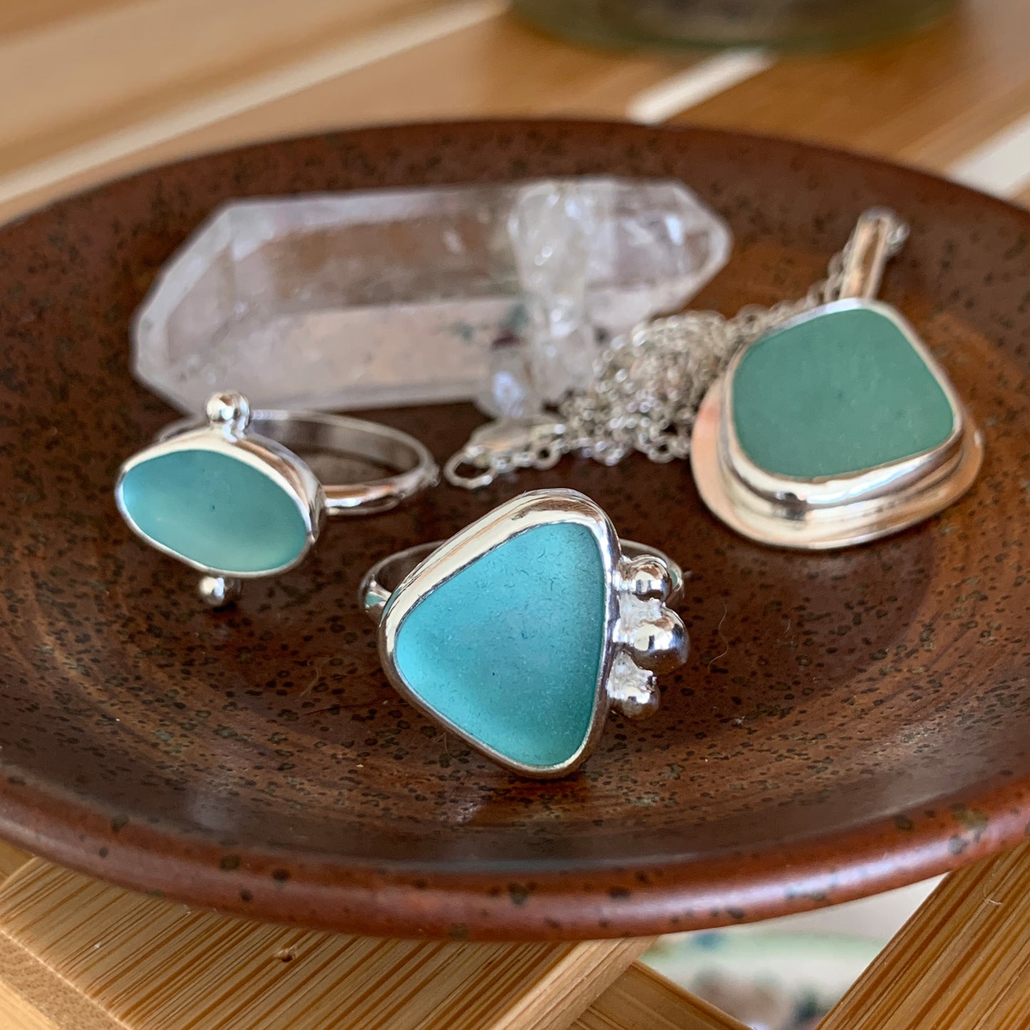 Teal Seaglass Ring • Size 7.5
