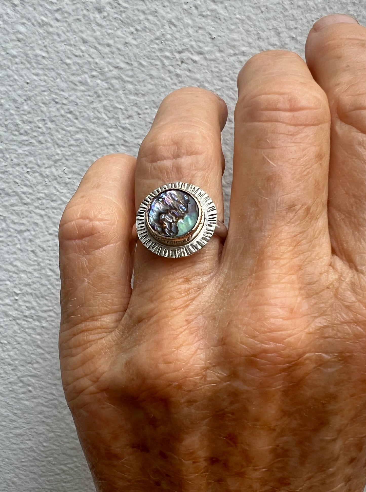Beacon Ring with Abalone Shell Set in 14k Gold Fill • Size 6.5
