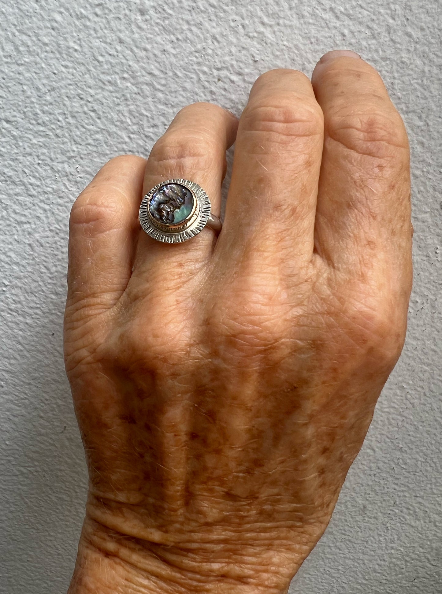 Beacon Ring with Abalone Shell Set in 14k Gold Fill • Size 6.5