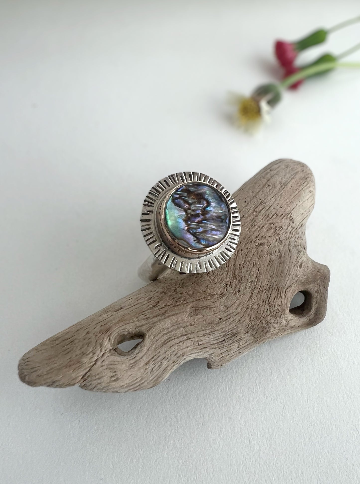 Beacon Ring with Abalone Shell Set in 14k Gold Fill • Size 6.5