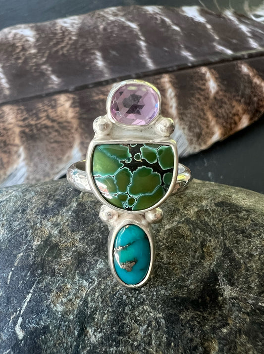 Amethyst + Turquoise Harmony Trio Ring • Size 8
