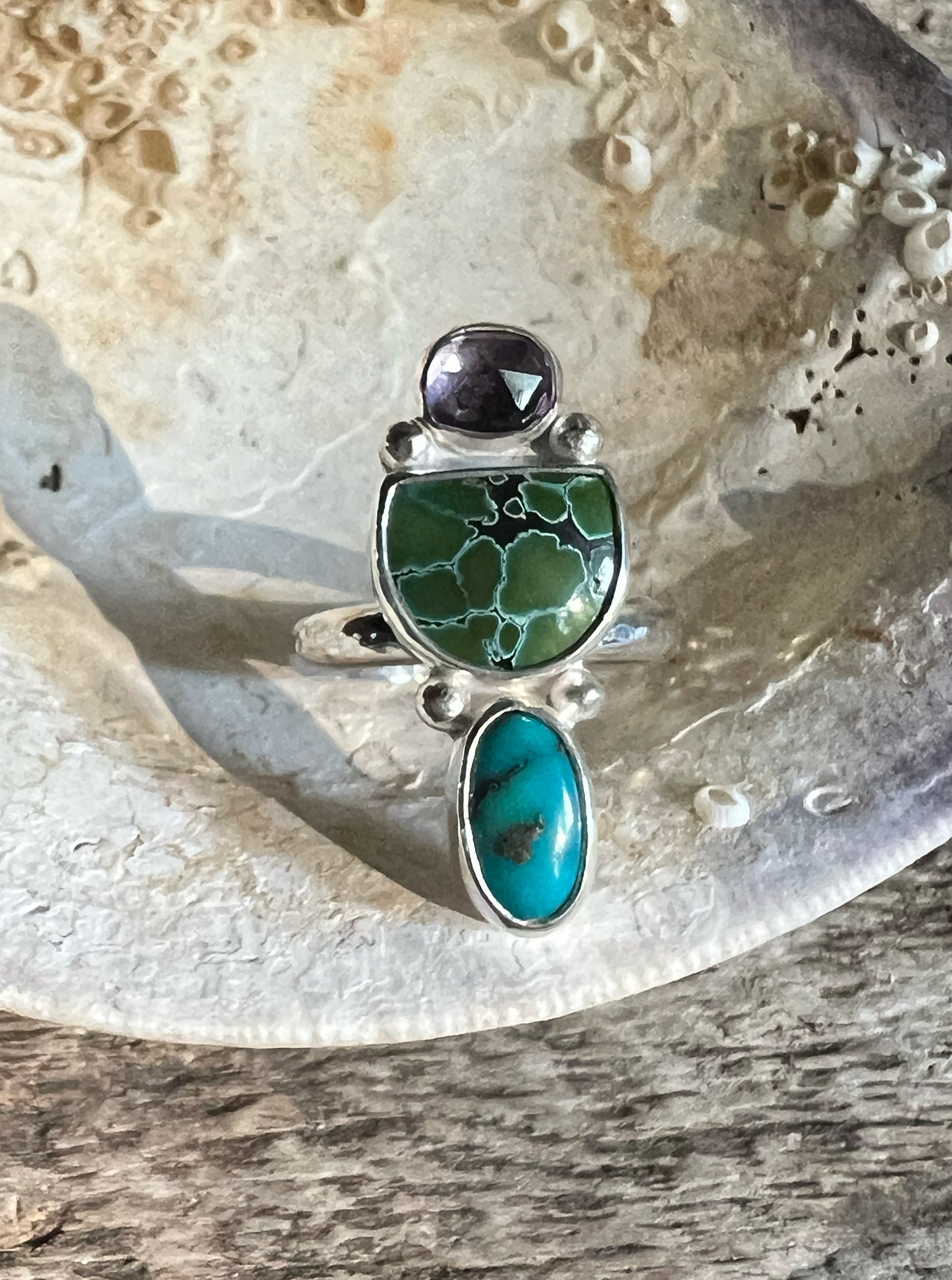 Amethyst + Turquoise Harmony Trio Ring • Size 8