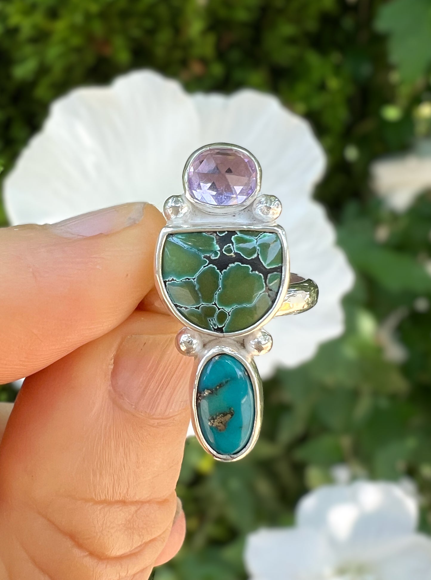 Amethyst + Turquoise Harmony Trio Ring • Size 8