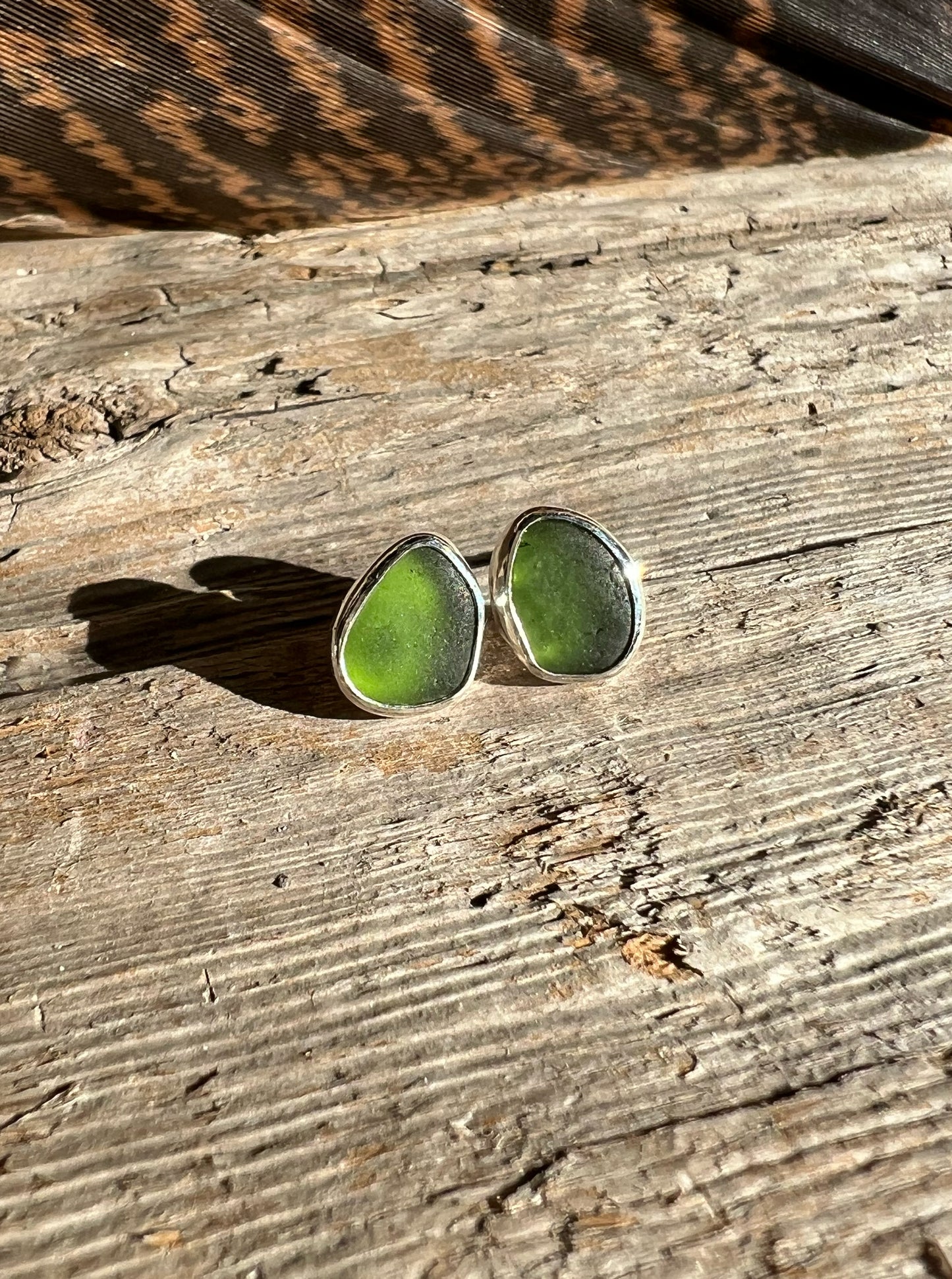 Beachcomber Earrings with Moss Green Seaglass
