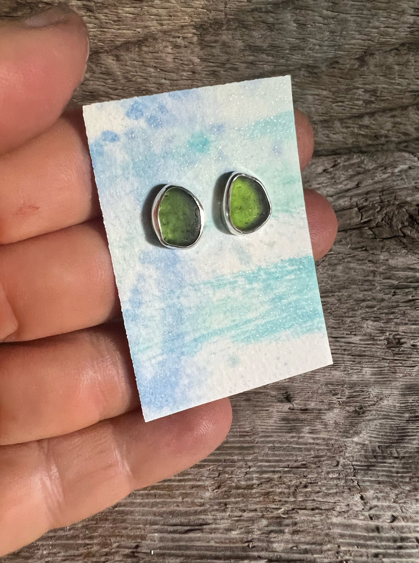 Beachcomber Earrings with Moss Green Seaglass