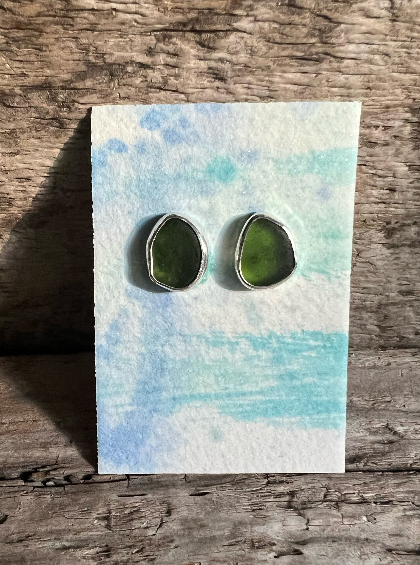 Beachcomber Earrings with Moss Green Seaglass
