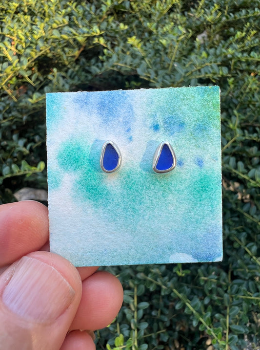 Beachcomber Earrings with Cobalt Blue Seaglass