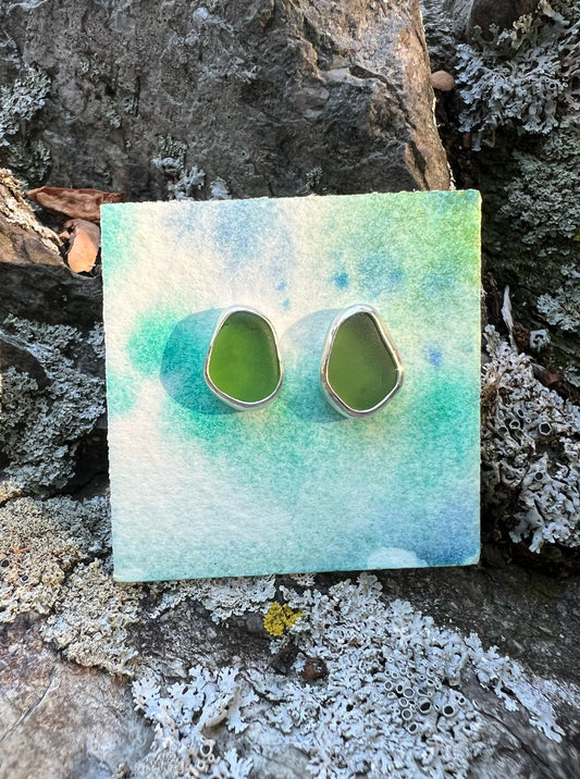 Beachcomber Earrings with Green Seaglass