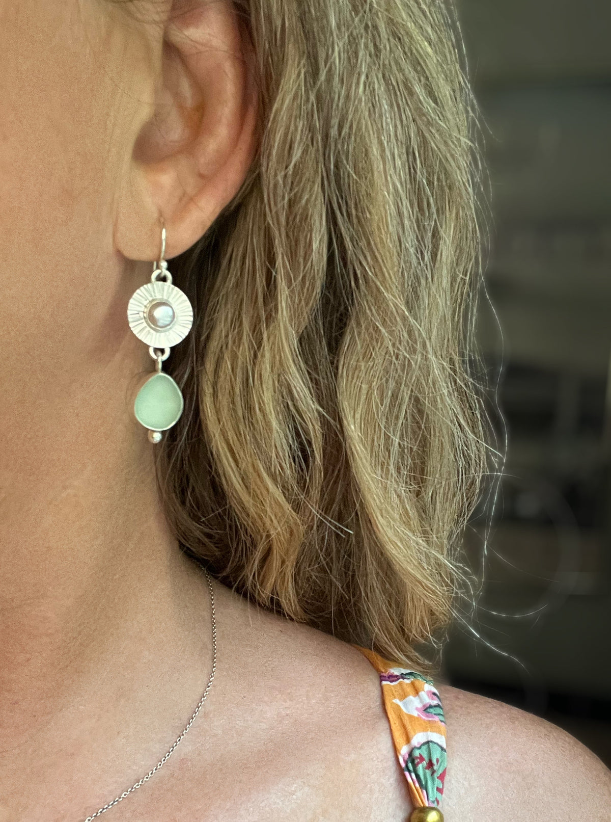 Beacon Earrings with Pearls + Seaglass Dangles