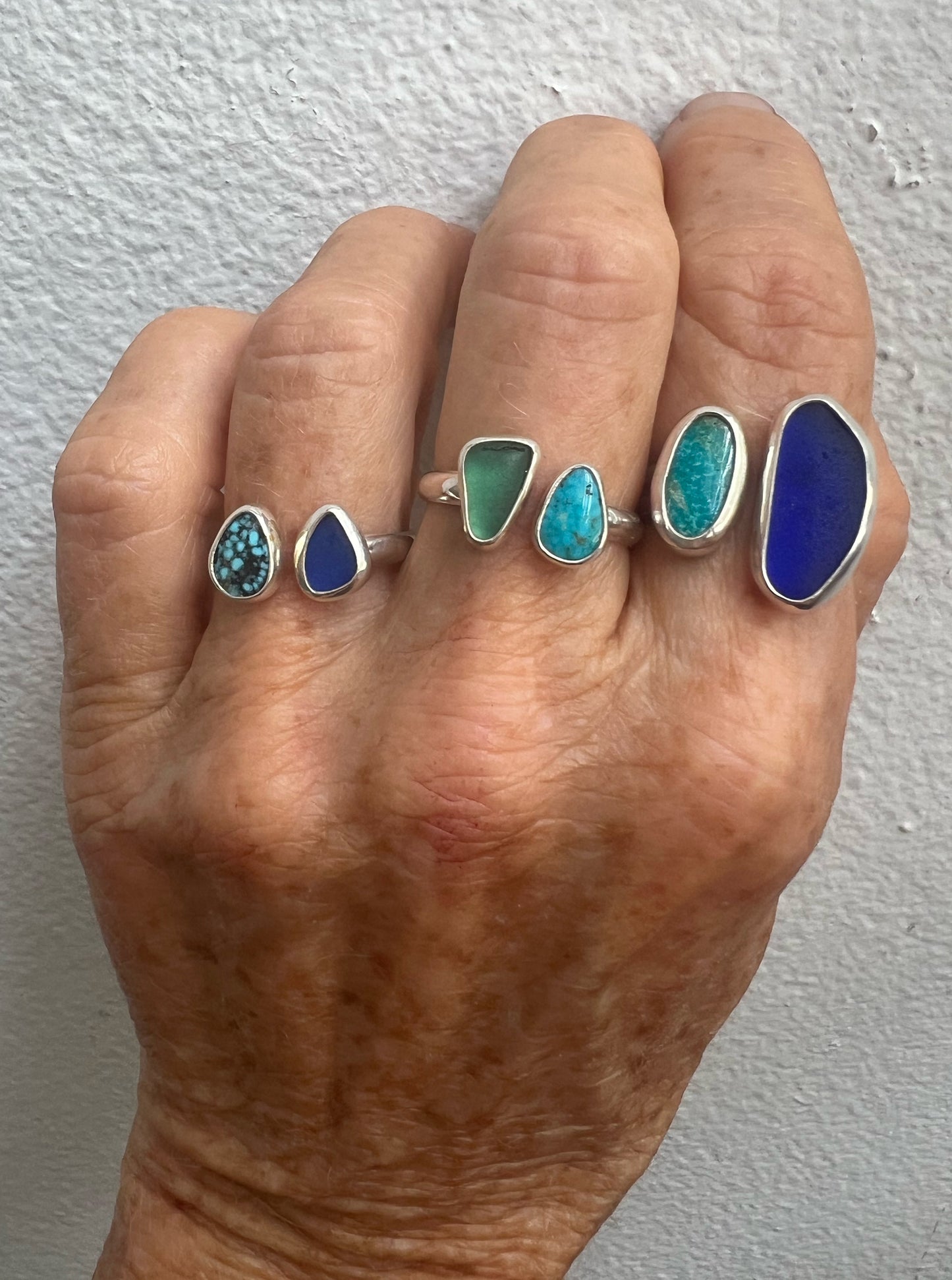Dyad Ring with Rare Cobalt Blue Seaglass + Turquoise • Size 8.25-9