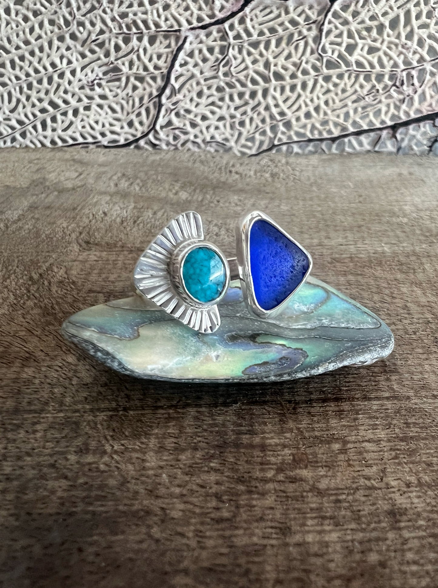 Dyad Ring with American Turquoise + Seaglass  • Size 8-8.5
