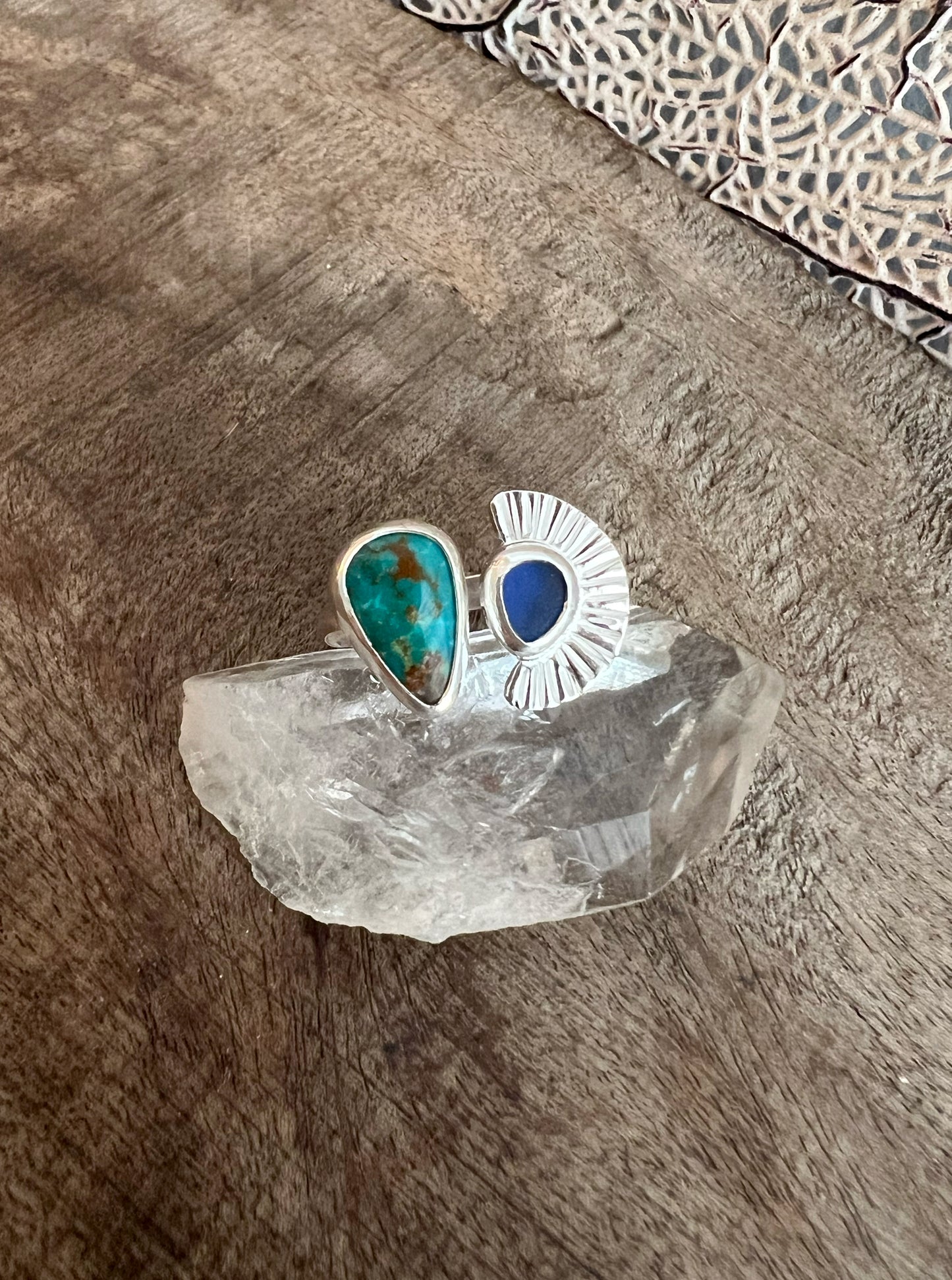 Dyad Ring with American Turquoise + Seaglass  • Size 7.5-8