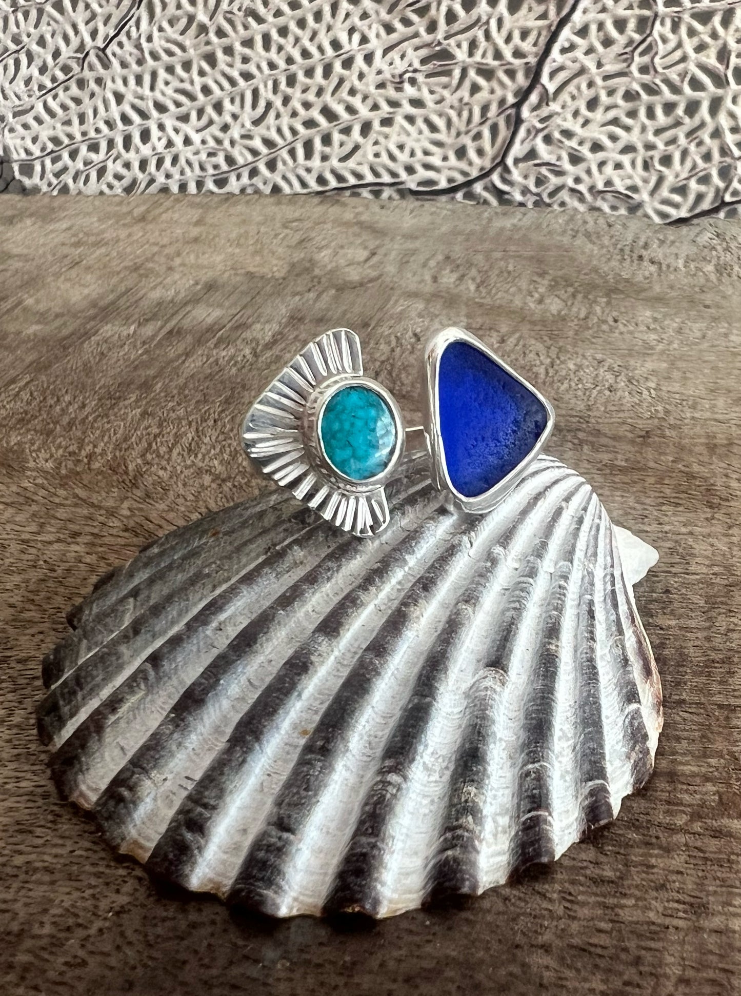 Dyad Ring with American Turquoise + Seaglass  • Size 8-8.5
