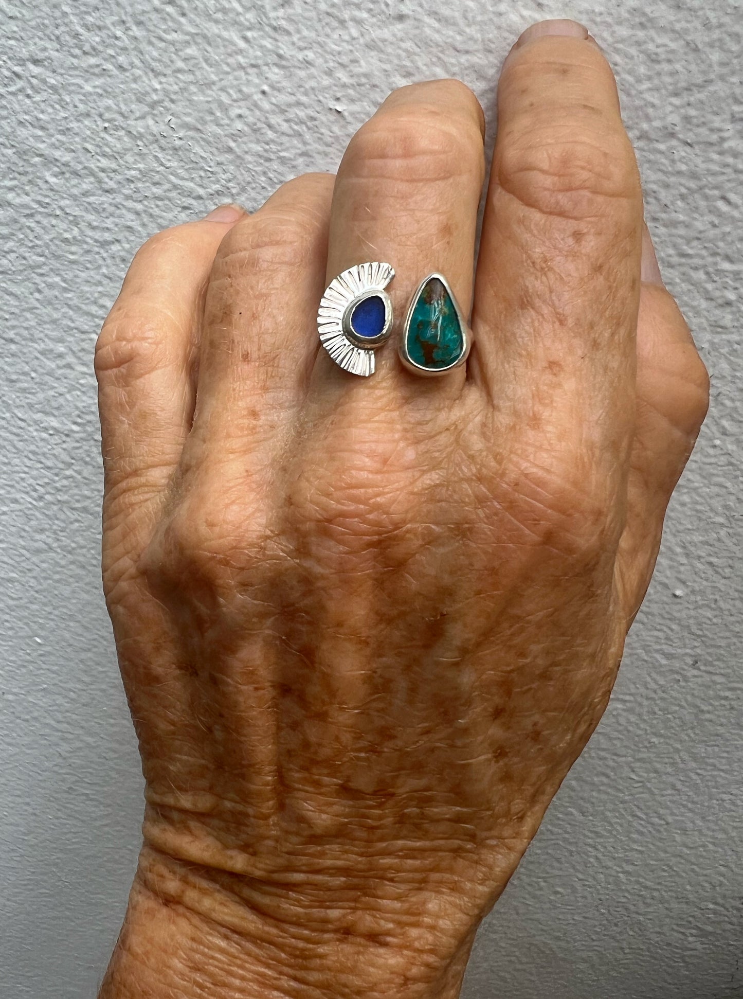 Dyad Ring with American Turquoise + Seaglass  • Size 7.5-8