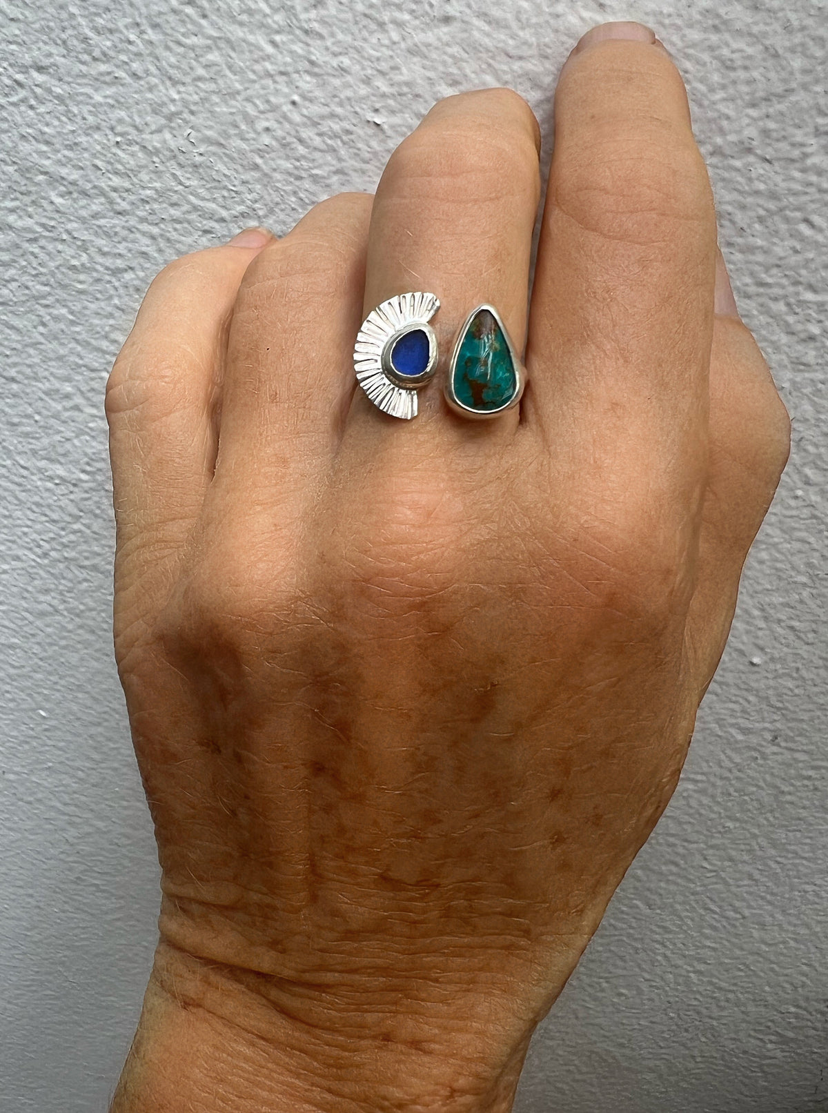 Dyad Ring with American Turquoise + Seaglass  • Size 7.5-8