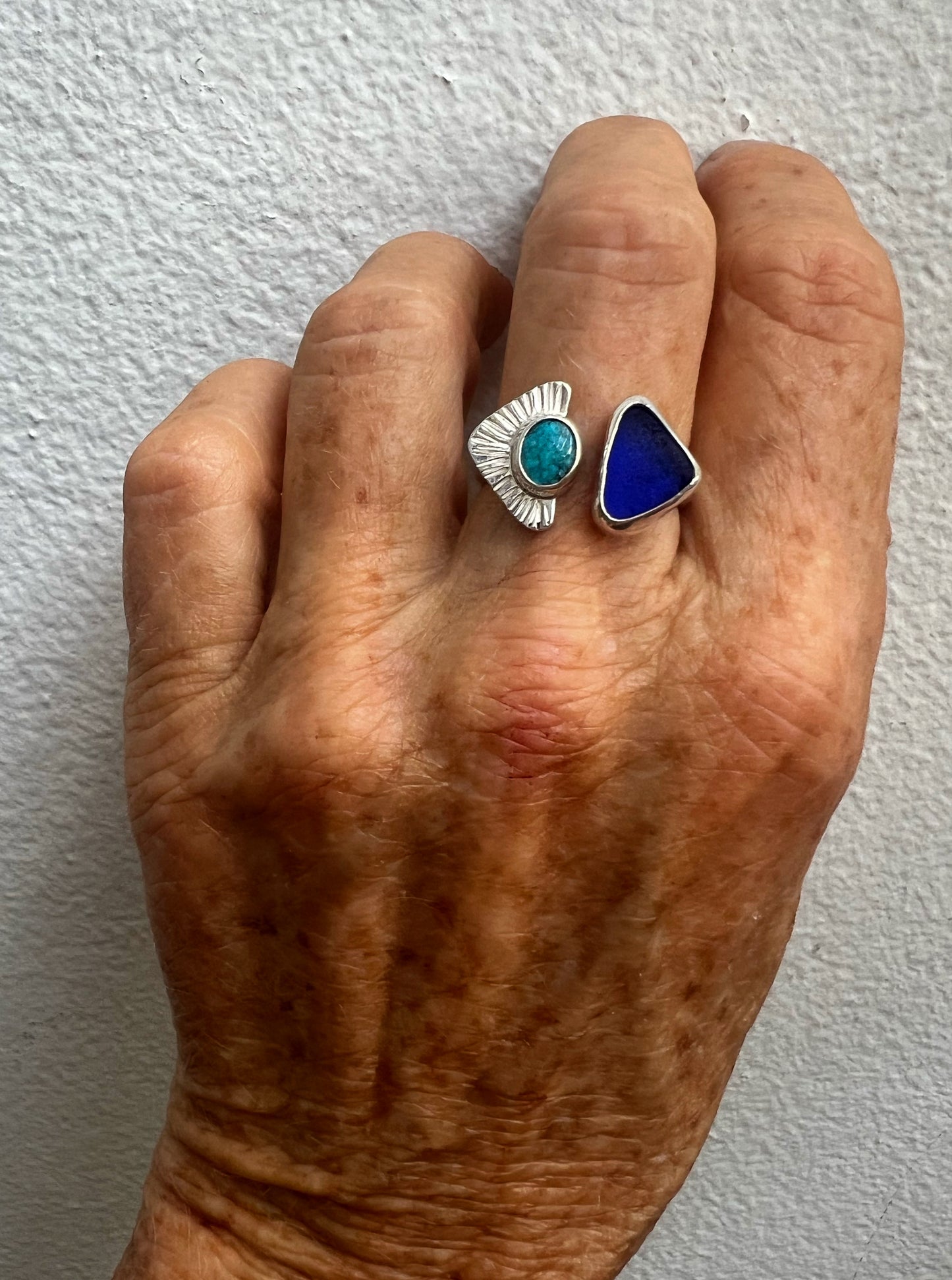 Dyad Ring with American Turquoise + Seaglass  • Size 8-8.5