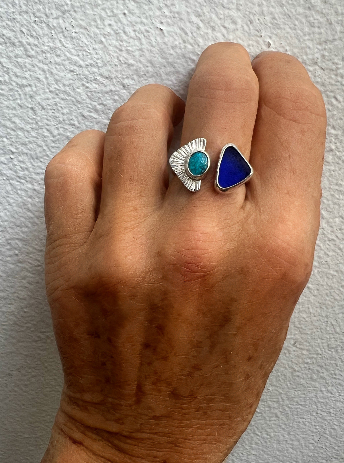 Dyad Ring with American Turquoise + Seaglass  • Size 8-8.5