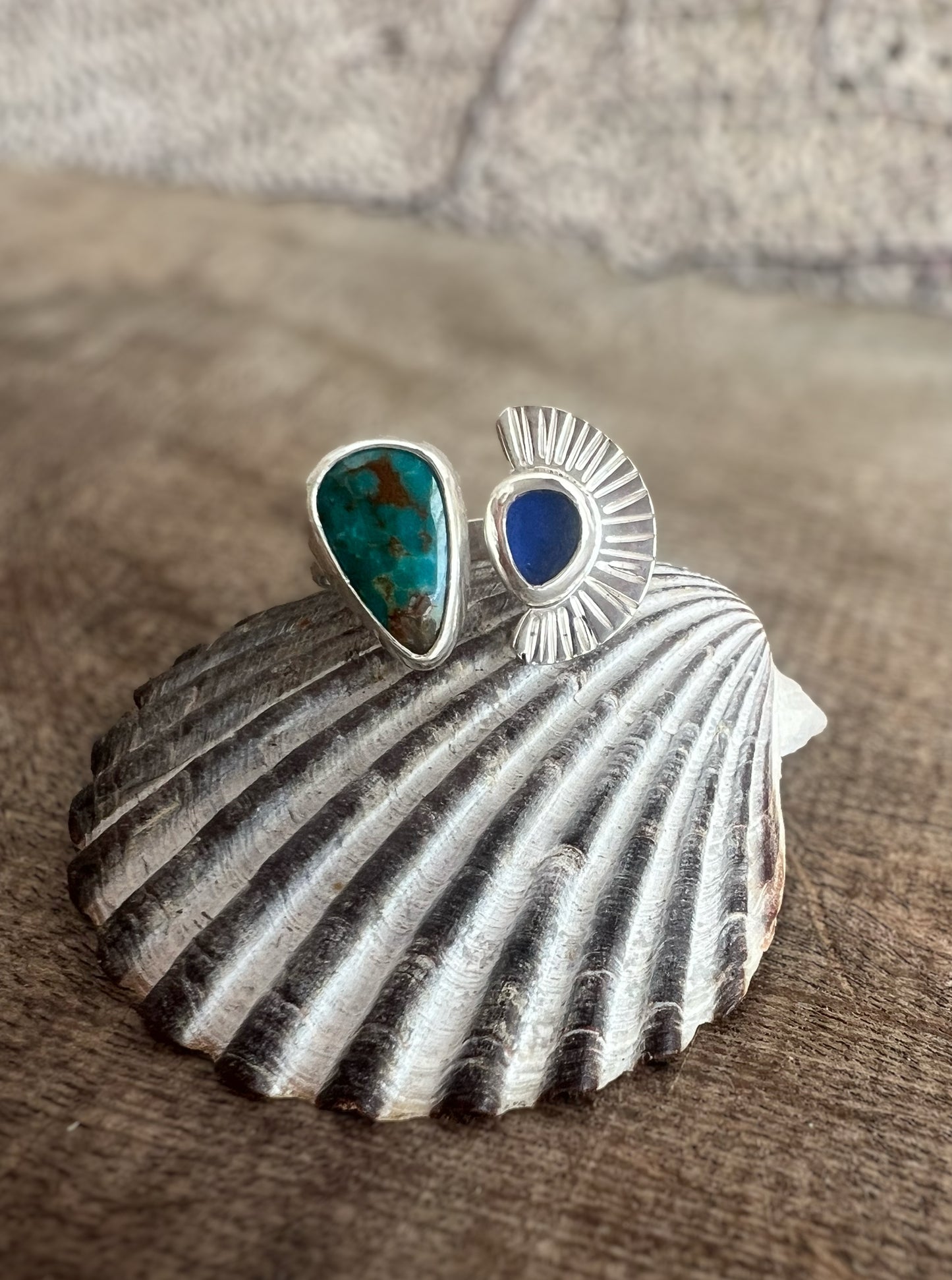 Dyad Ring with American Turquoise + Seaglass  • Size 7.5-8