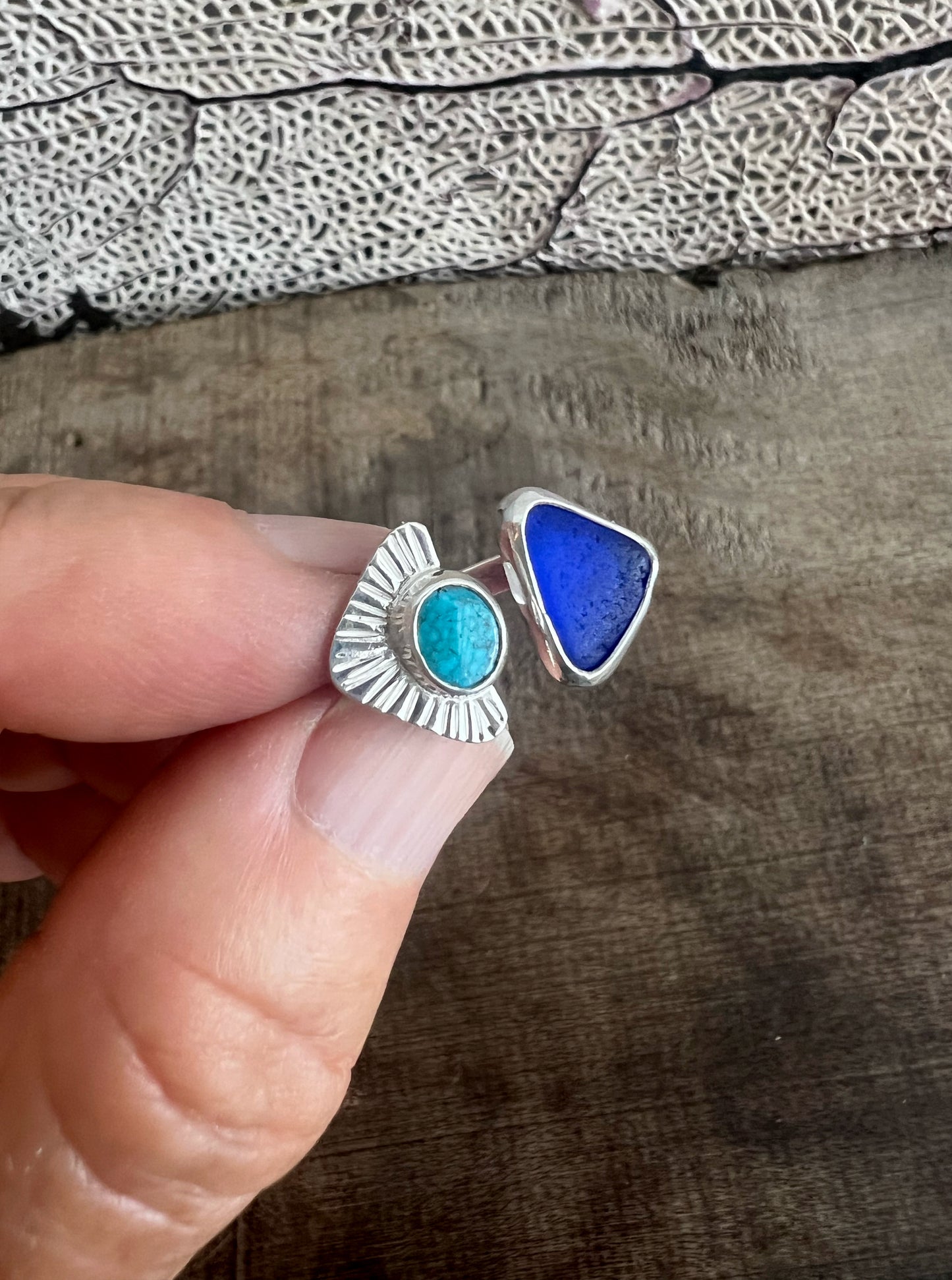 Dyad Ring with American Turquoise + Seaglass  • Size 8-8.5