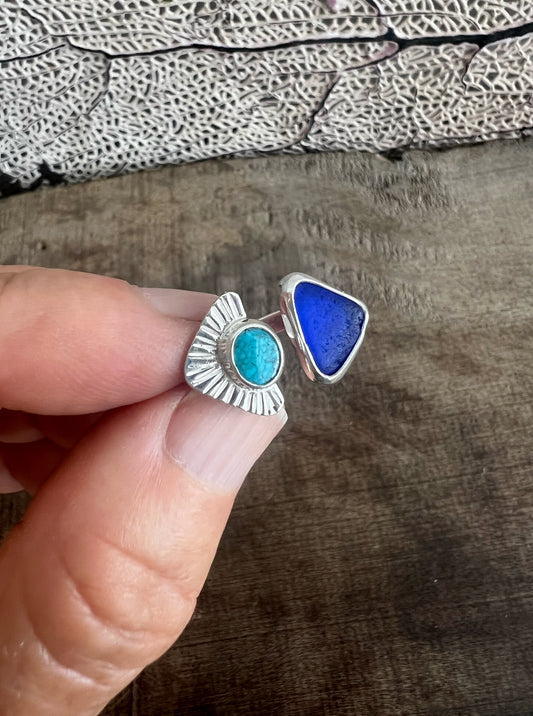 Dyad Ring with American Turquoise + Seaglass  • Size 8-8.5
