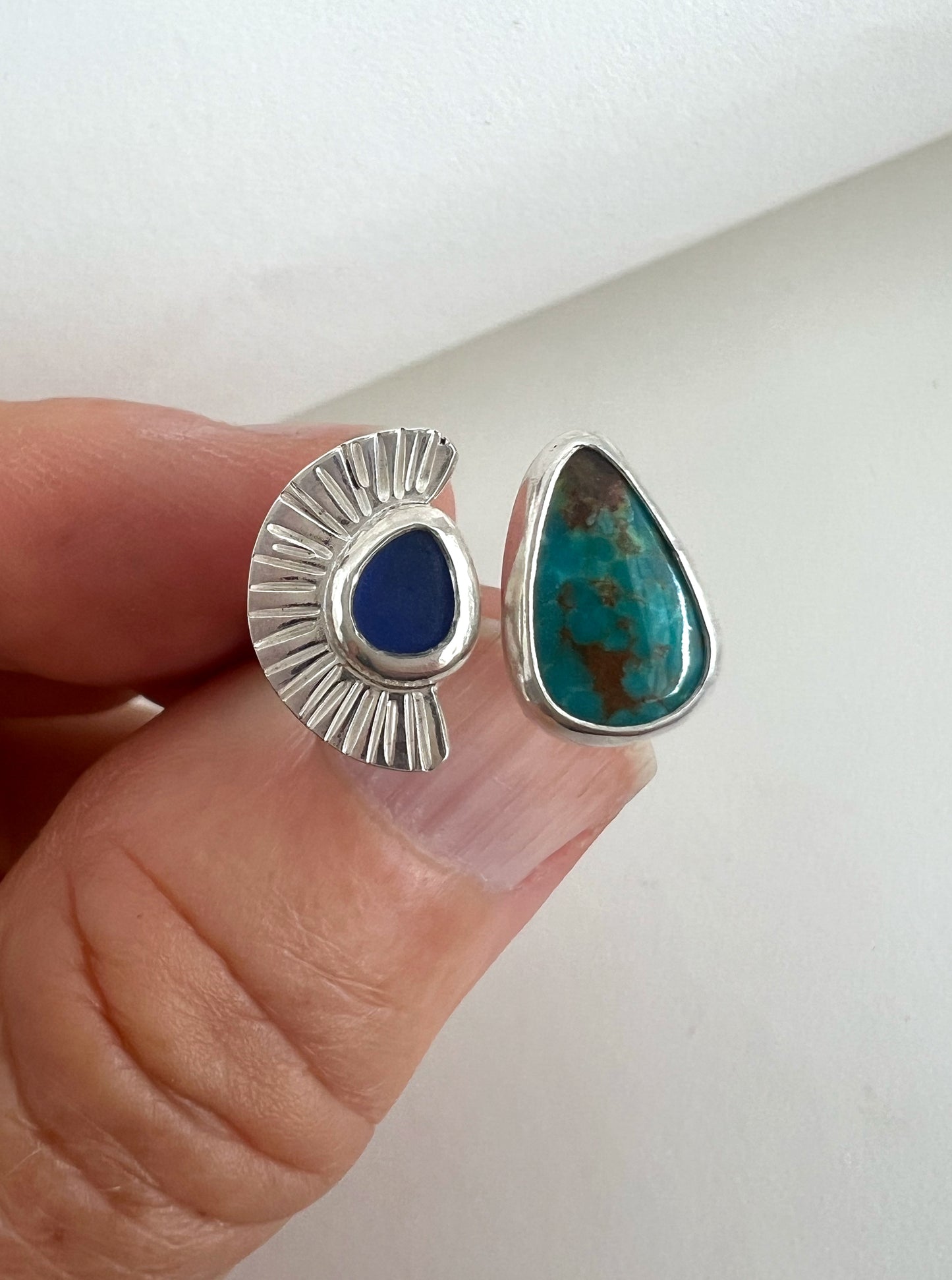 Dyad Ring with American Turquoise + Seaglass  • Size 7.5-8