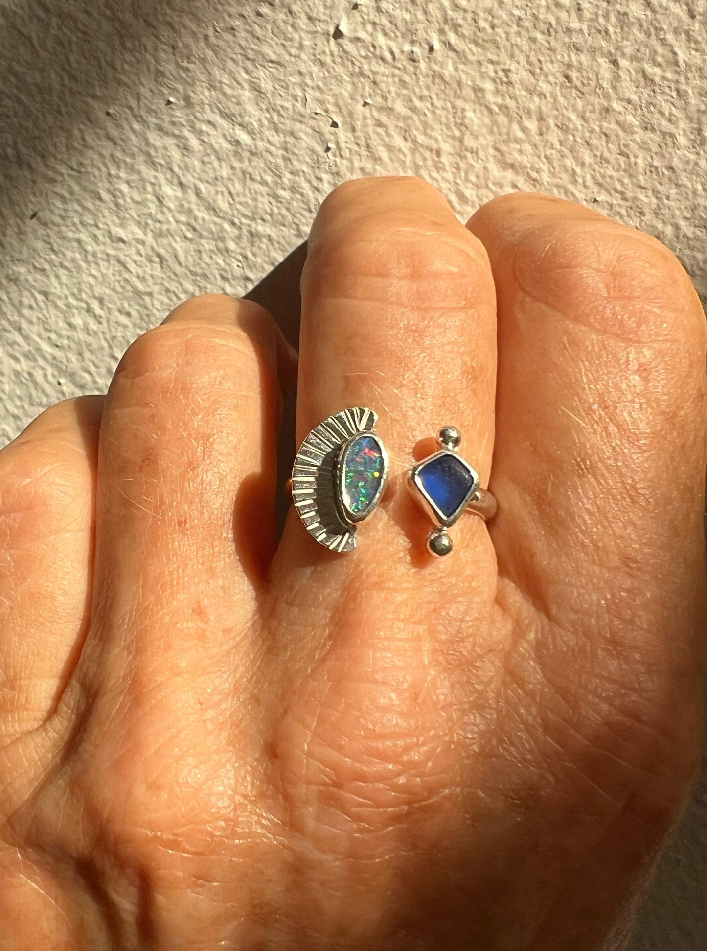 Dyad Ring with Australian Opal + Seaglass • Size 7.5-8