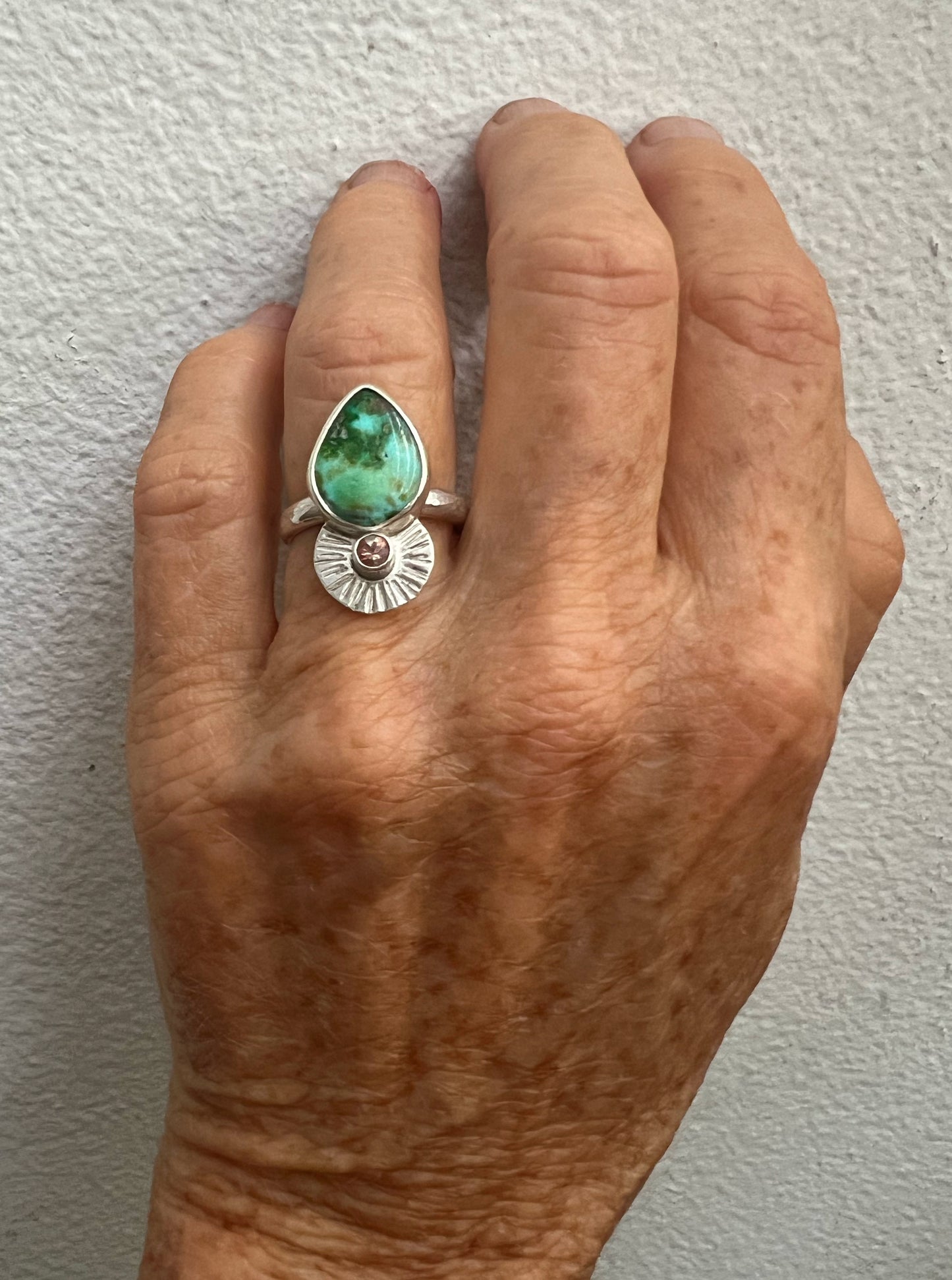 El Faro Ring with Turquoise and Oregon Sunstone • Size 7.5
