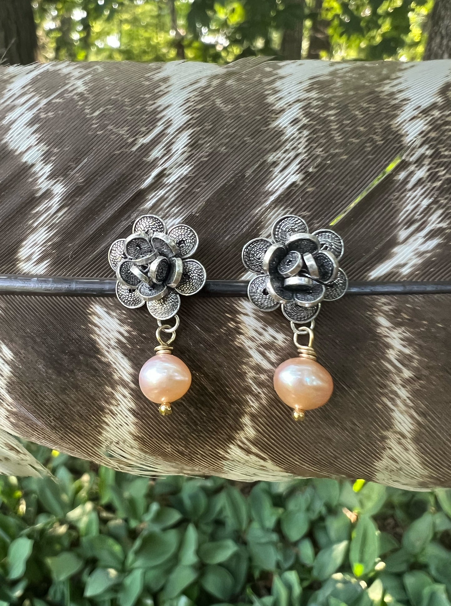 Filigree Flowers with Pearls in Sterling Silver + 14K Gold Fill