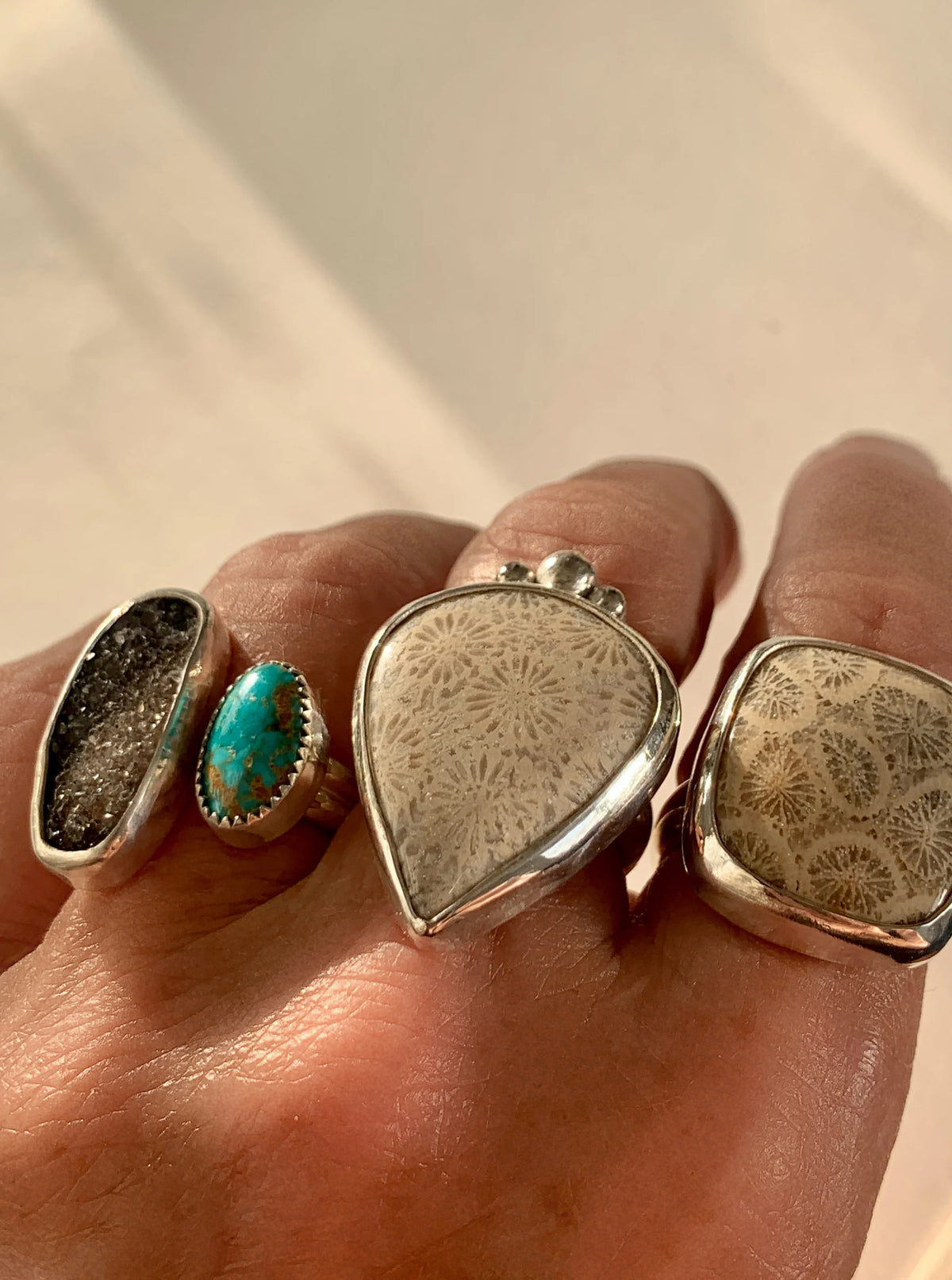 Vessel Ring with Fossil Coral • Size 7.5