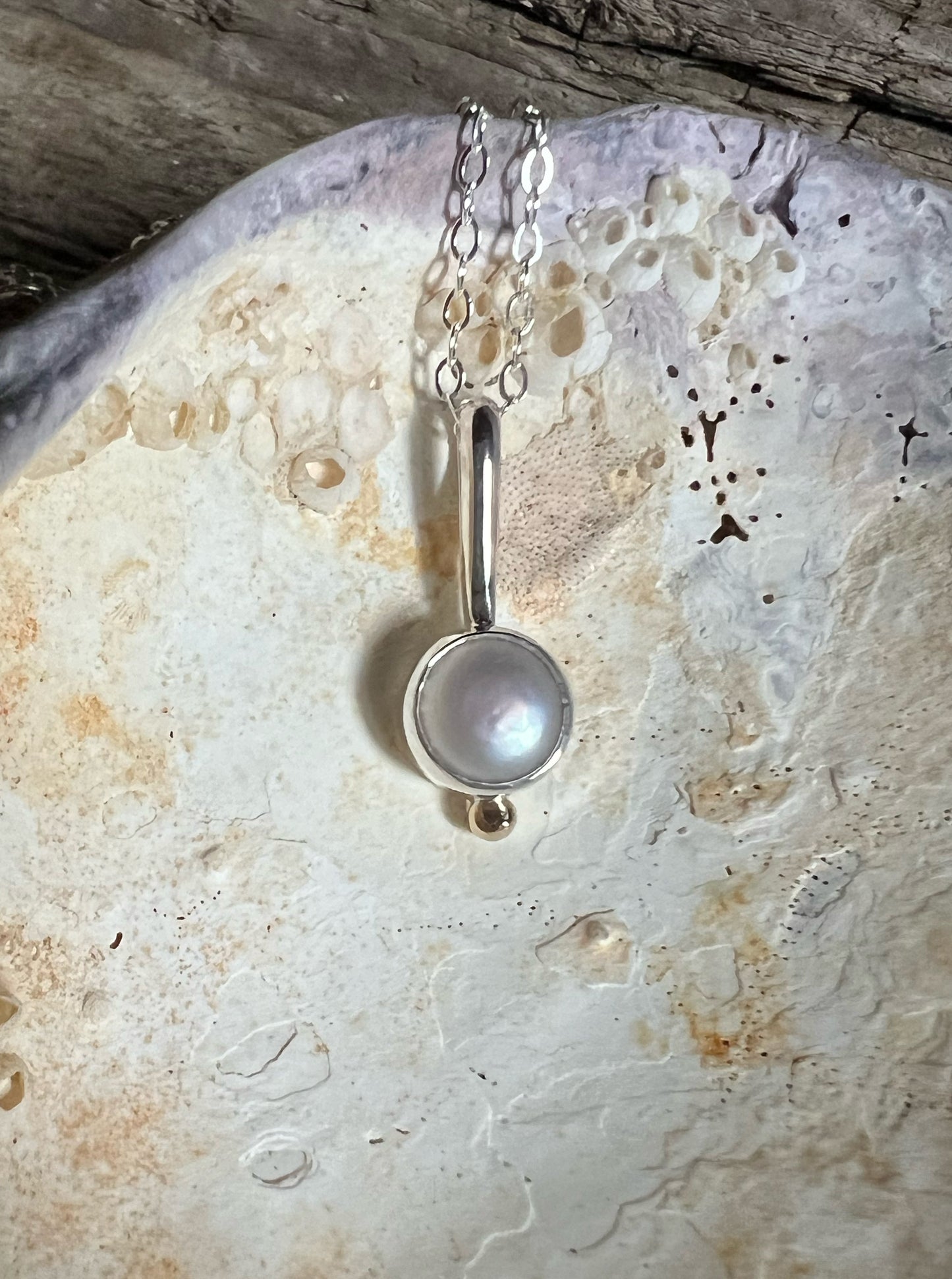 Little Moon Pendant with Natural Pearl + 14k Gold Detail