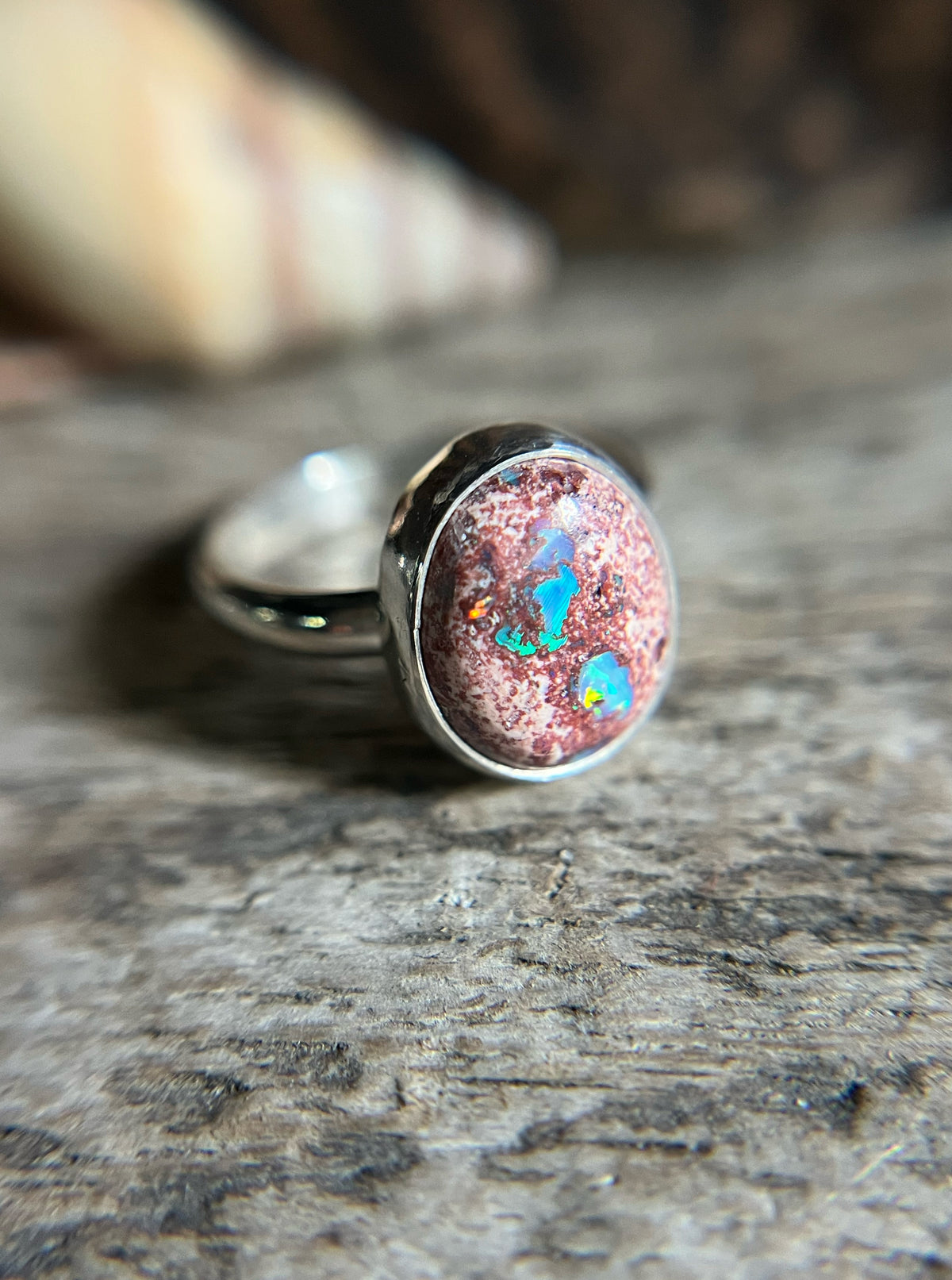 Vessel Ring with Mexican Opal • Size 7.75