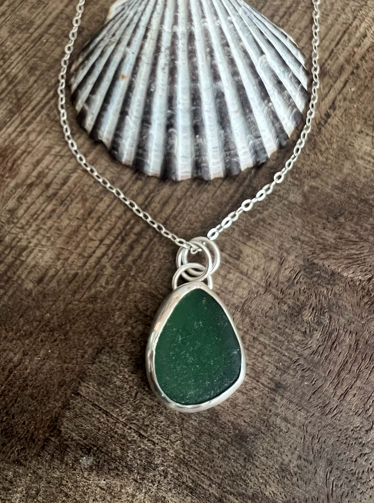 Beachcomber Pendant with Deep Green Seaglass