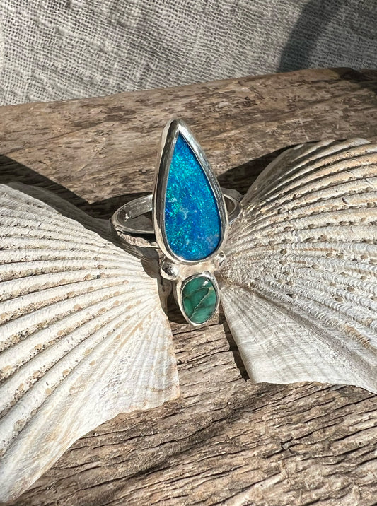 Opal + Turquoise Statement Ring • Size 6.5