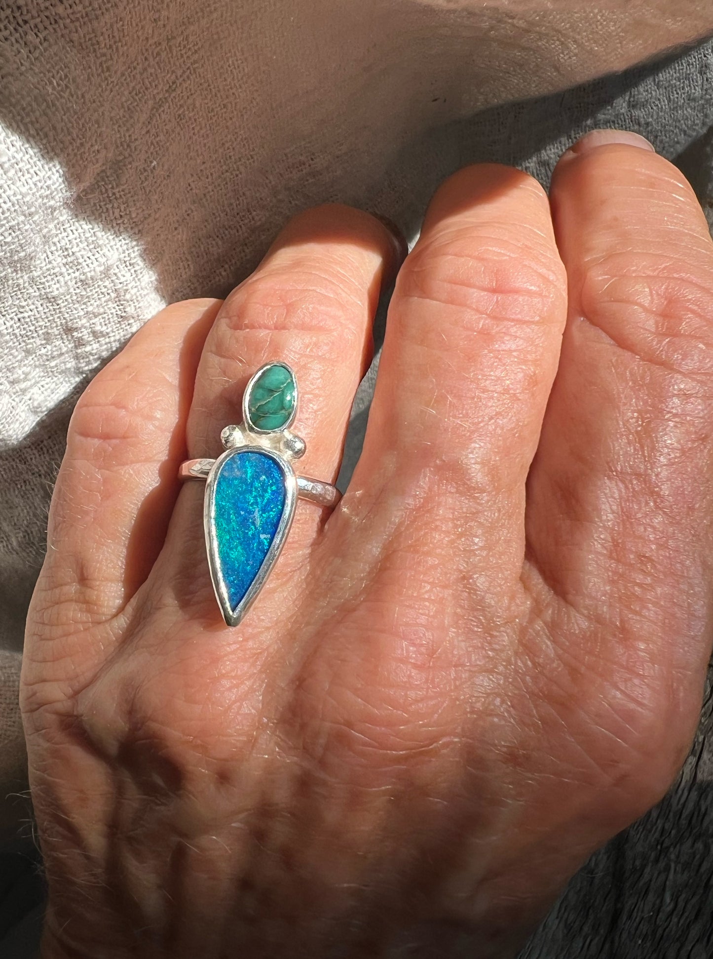 Opal + Turquoise Statement Ring • Size 6.5