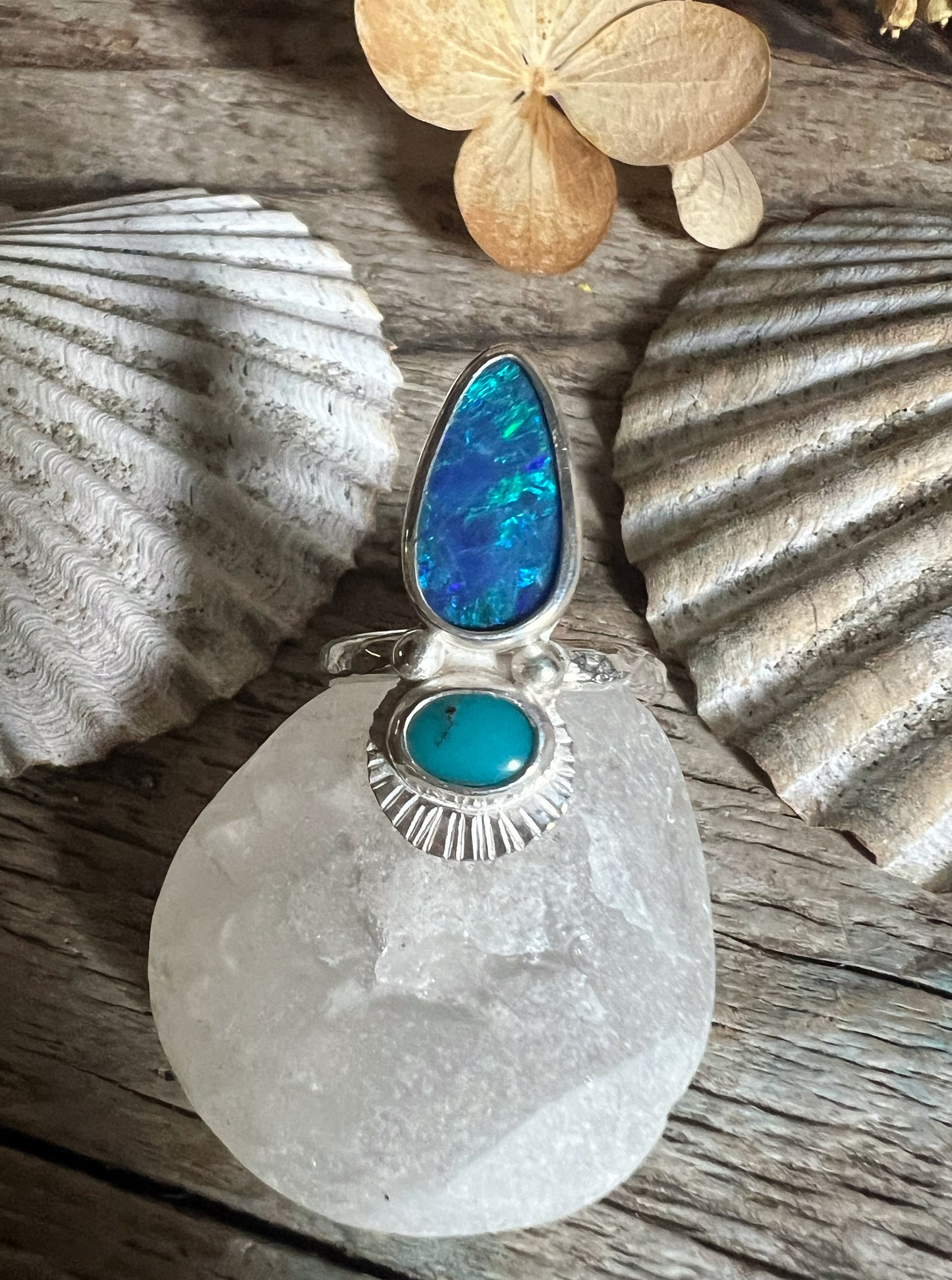 Turquoise + Opal Statement Ring • Size 7