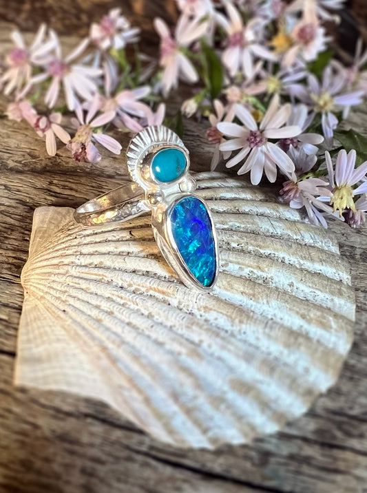 Turquoise + Opal Statement Ring • Size 7