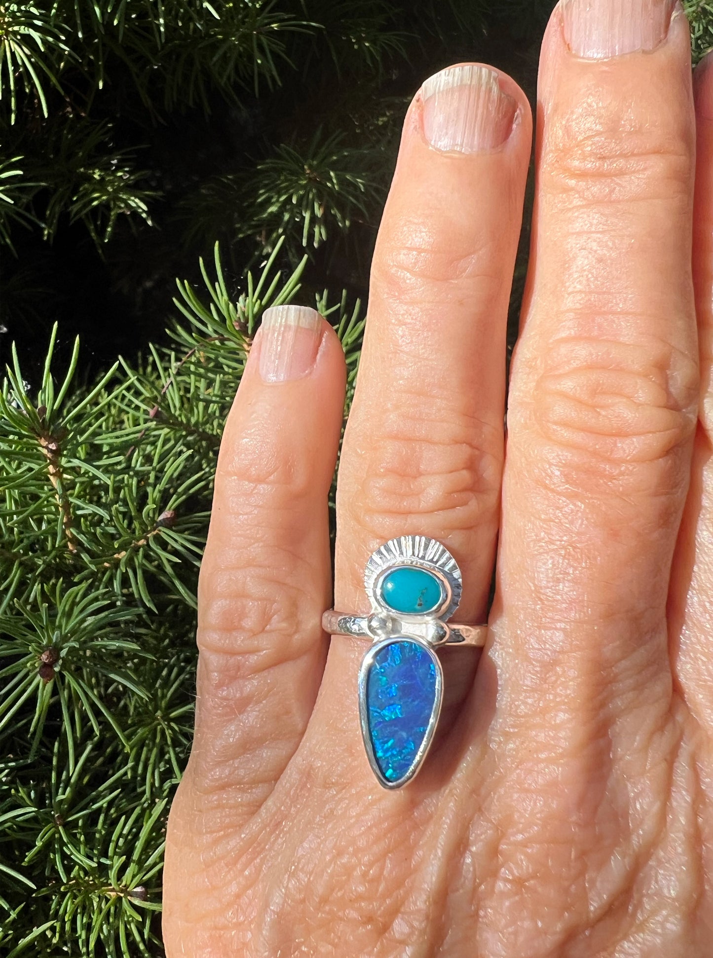 Turquoise + Opal Statement Ring • Size 7